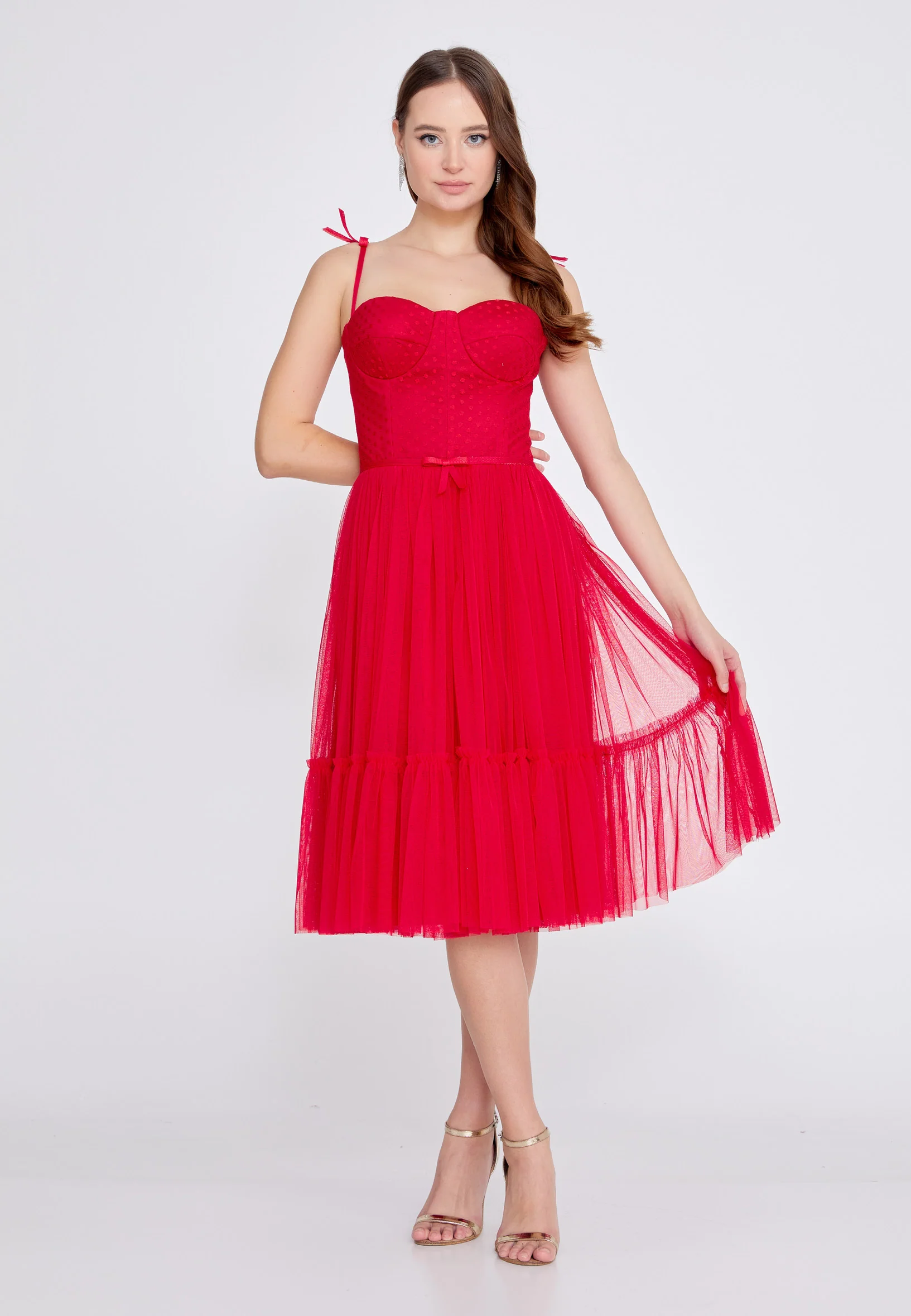 Sleeveless Midi Tulle Column Regular Wedding Guest Dress prl816 - Image 13
