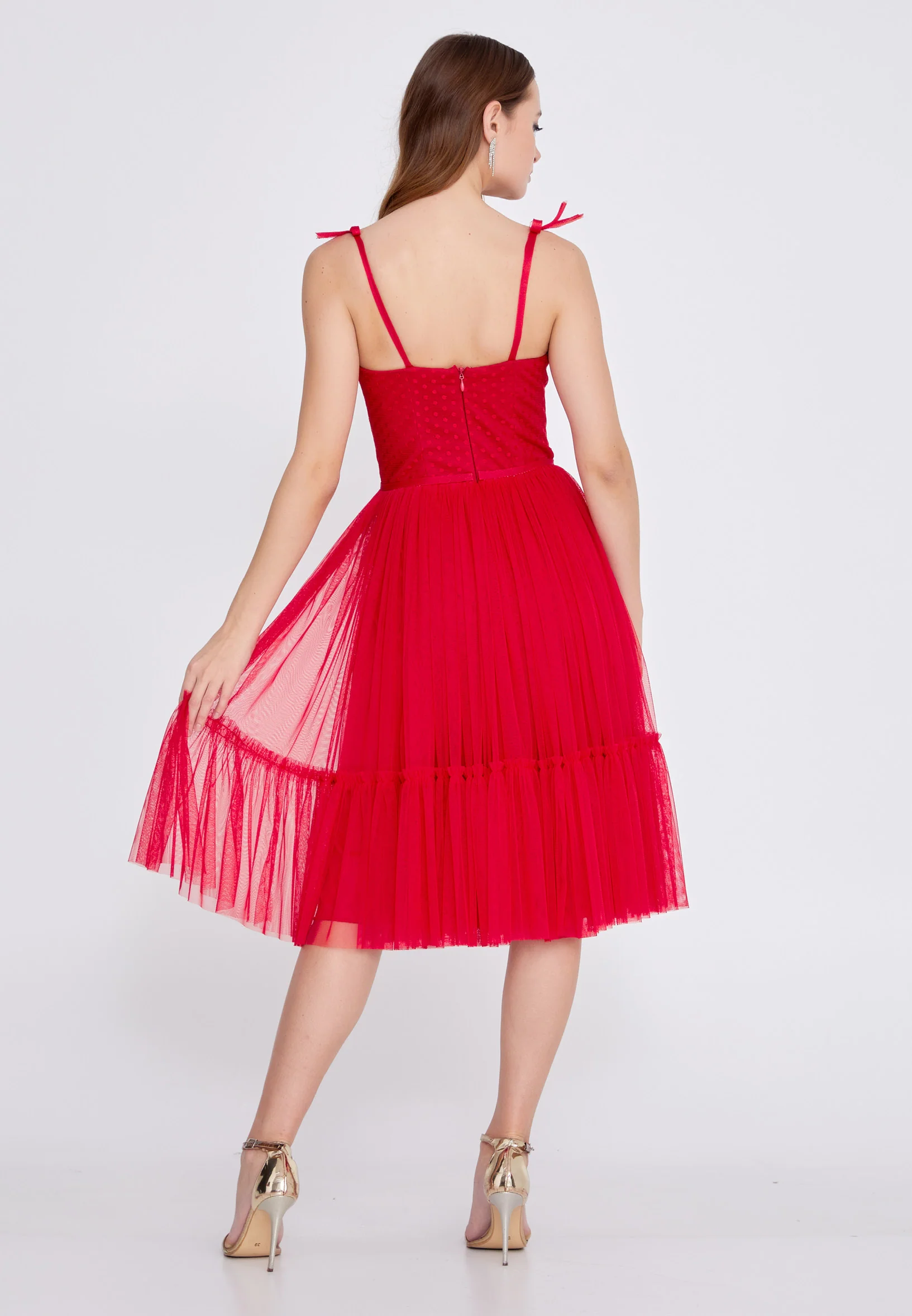 Sleeveless Midi Tulle Column Regular Wedding Guest Dress prl816 - Image 14