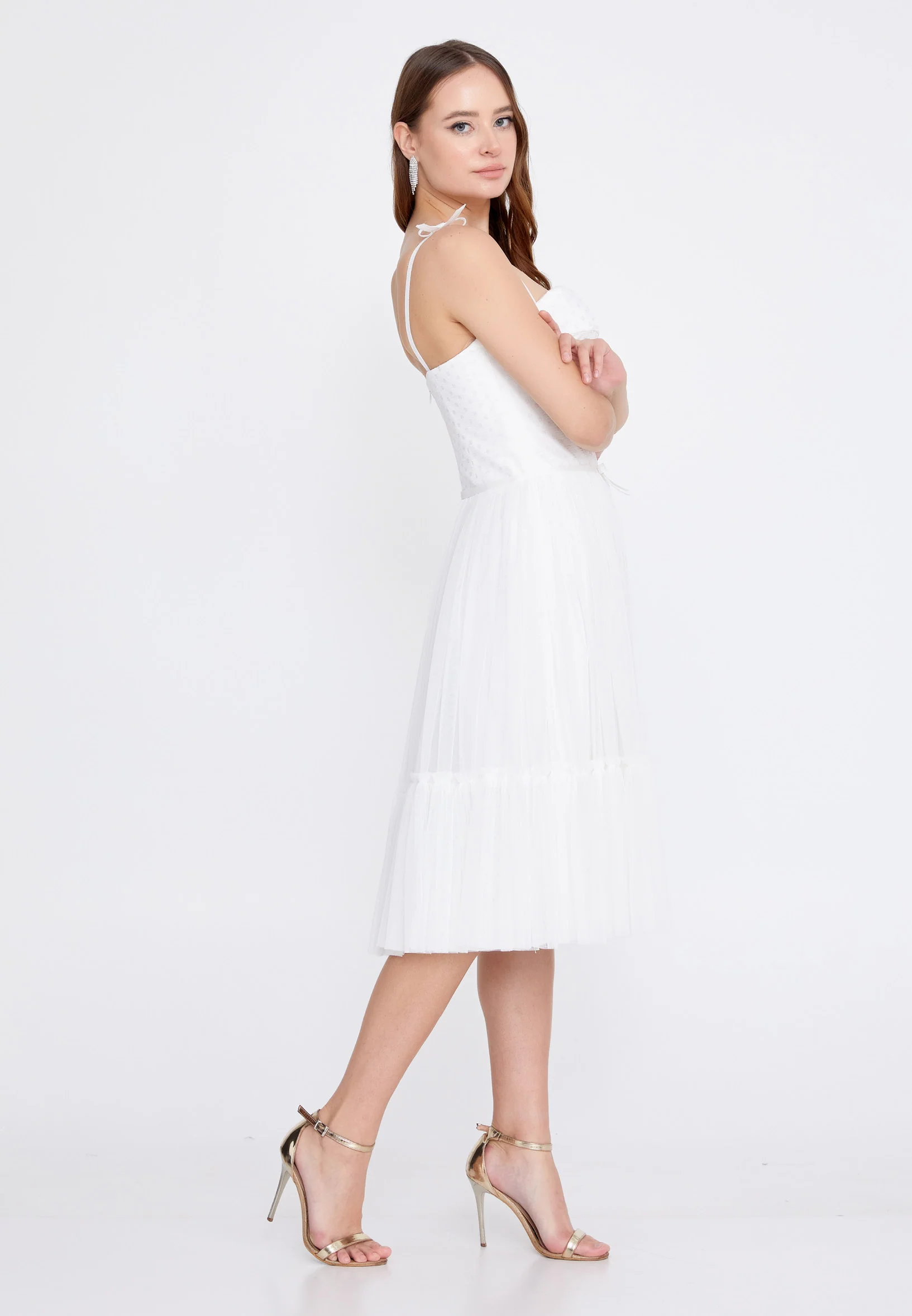Sleeveless Midi Tulle Column Regular Wedding Guest Dress prl816 - Image 19