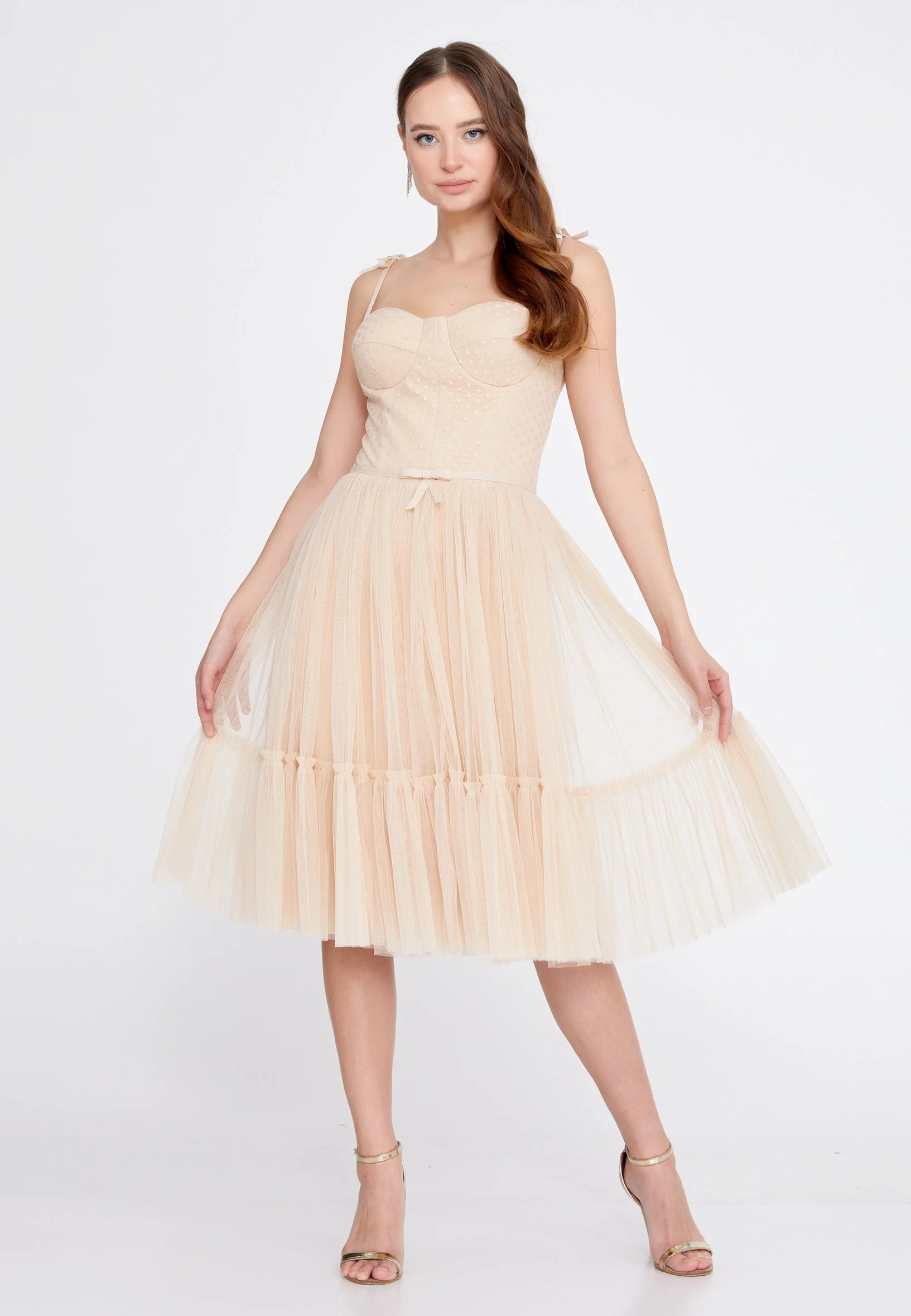 Sleeveless Midi Tulle Column Regular Wedding Guest Dress prl816 - Image 5