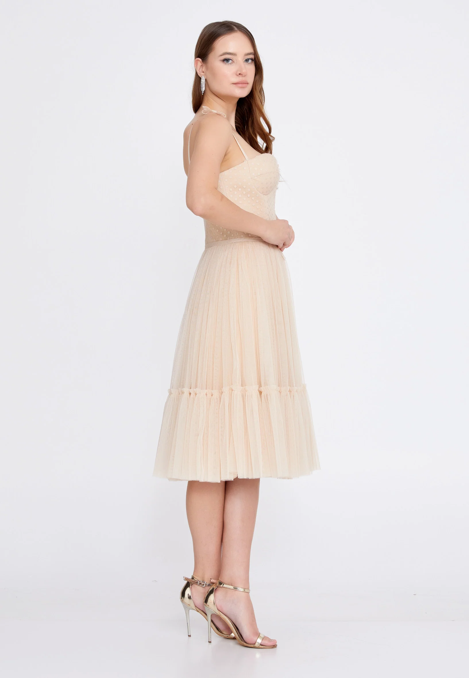 Sleeveless Midi Tulle Column Regular Wedding Guest Dress prl816 - Image 7