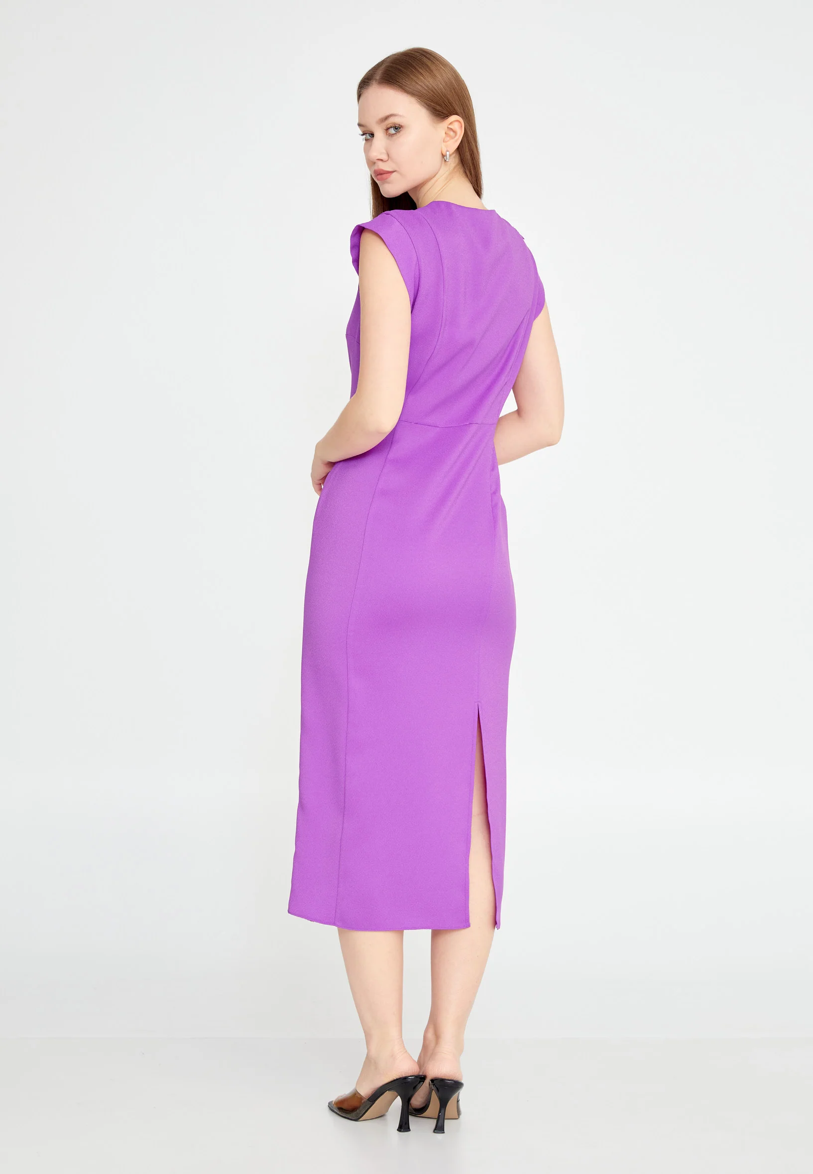 Sleeveless Midi Viscose Column Regular Casual Dress kmy24y40406 - Image 10