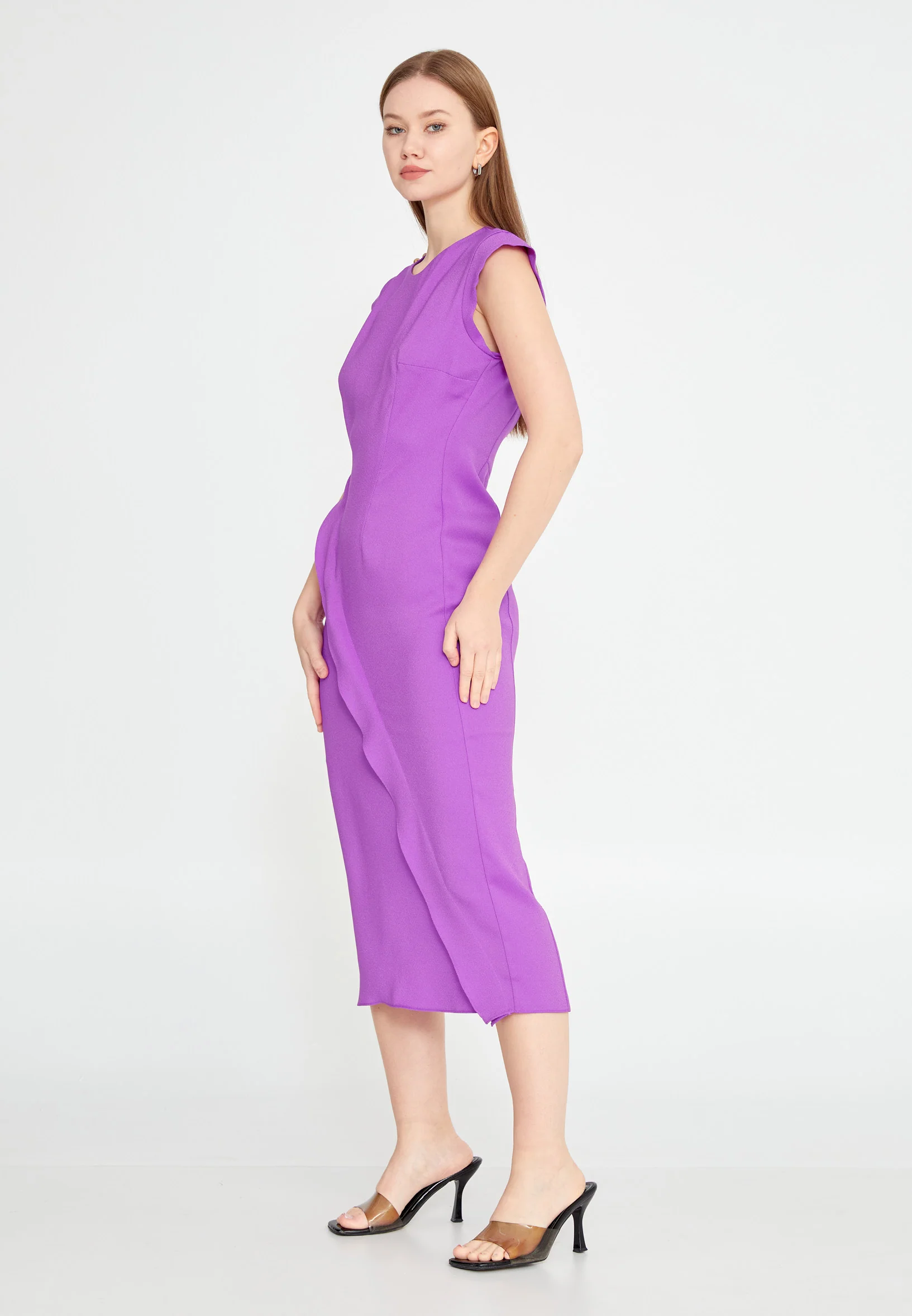 Sleeveless Midi Viscose Column Regular Casual Dress kmy24y40406 - Image 11