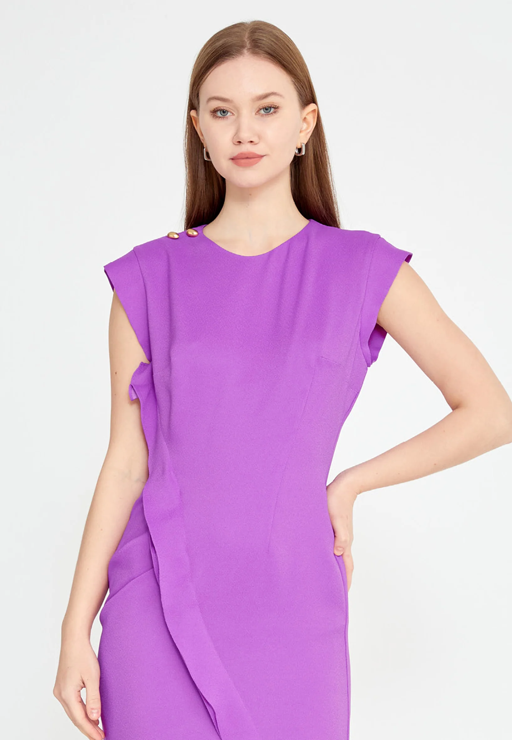 Sleeveless Midi Viscose Column Regular Casual Dress kmy24y40406 - Image 12