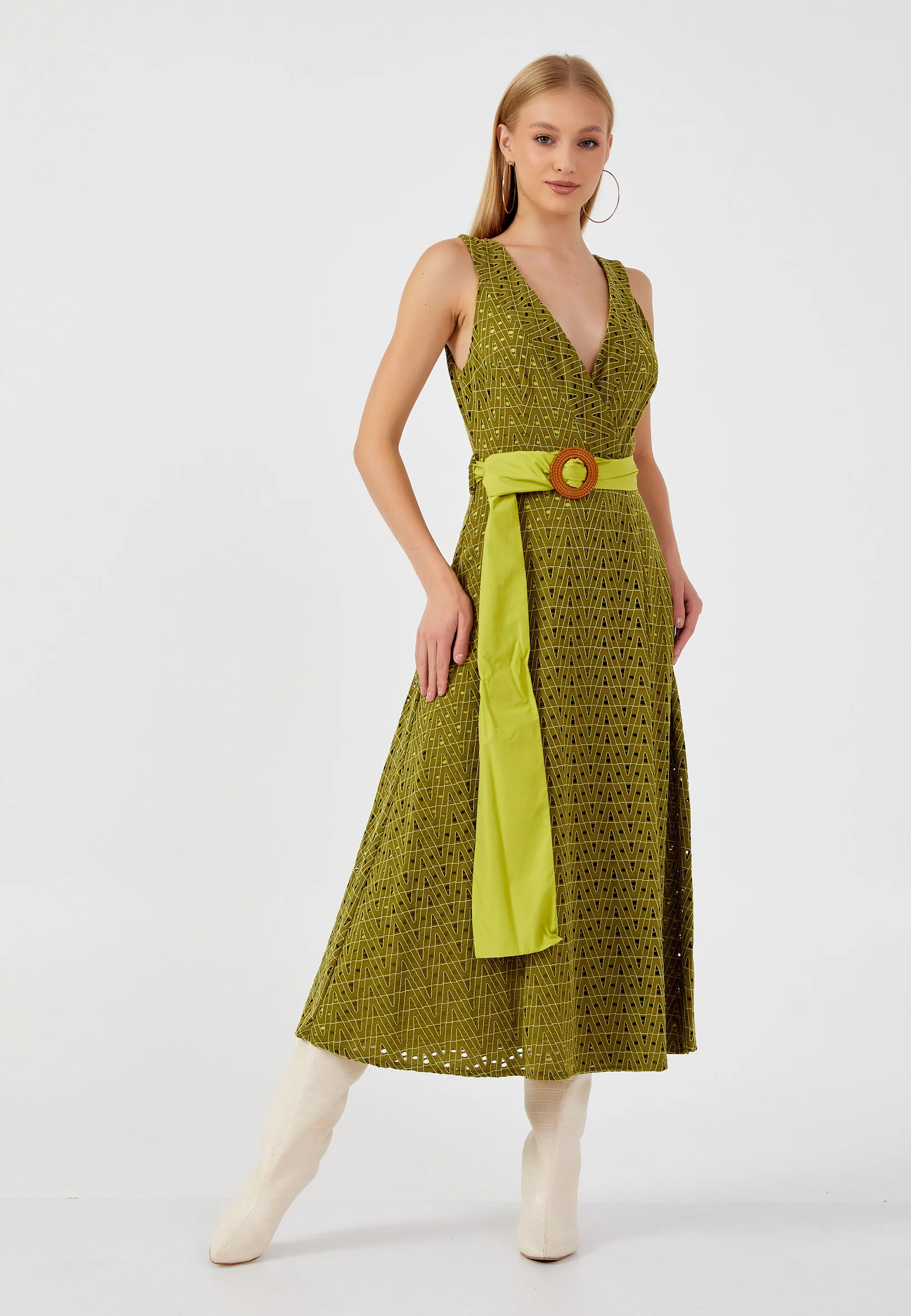Sleeveless Midi Viscose Column Regular Casual Dress kmy24y40472