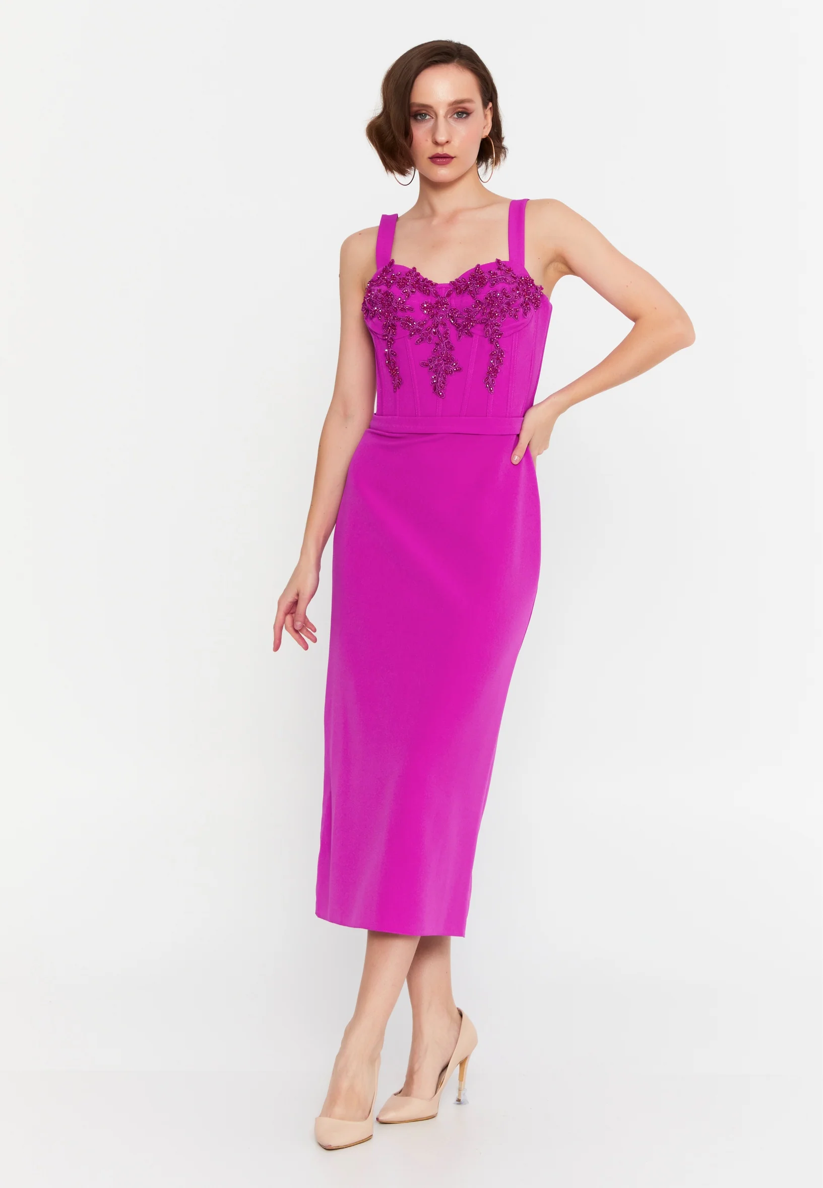 Sleeveless Midi Viscose Column Regular Evening Dress msp55139 - Image 13