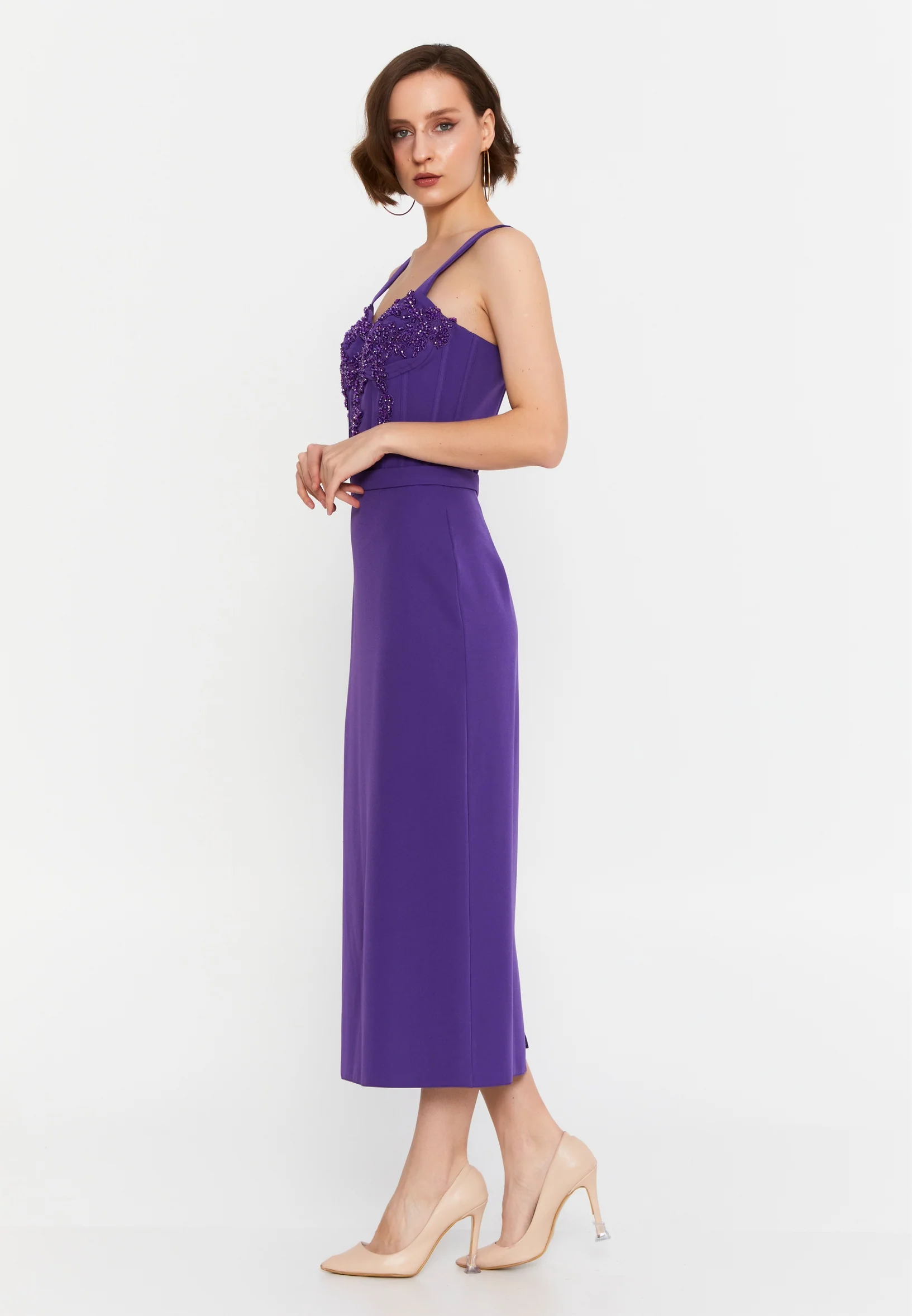 Sleeveless Midi Viscose Column Regular Evening Dress msp55139 - Image 23