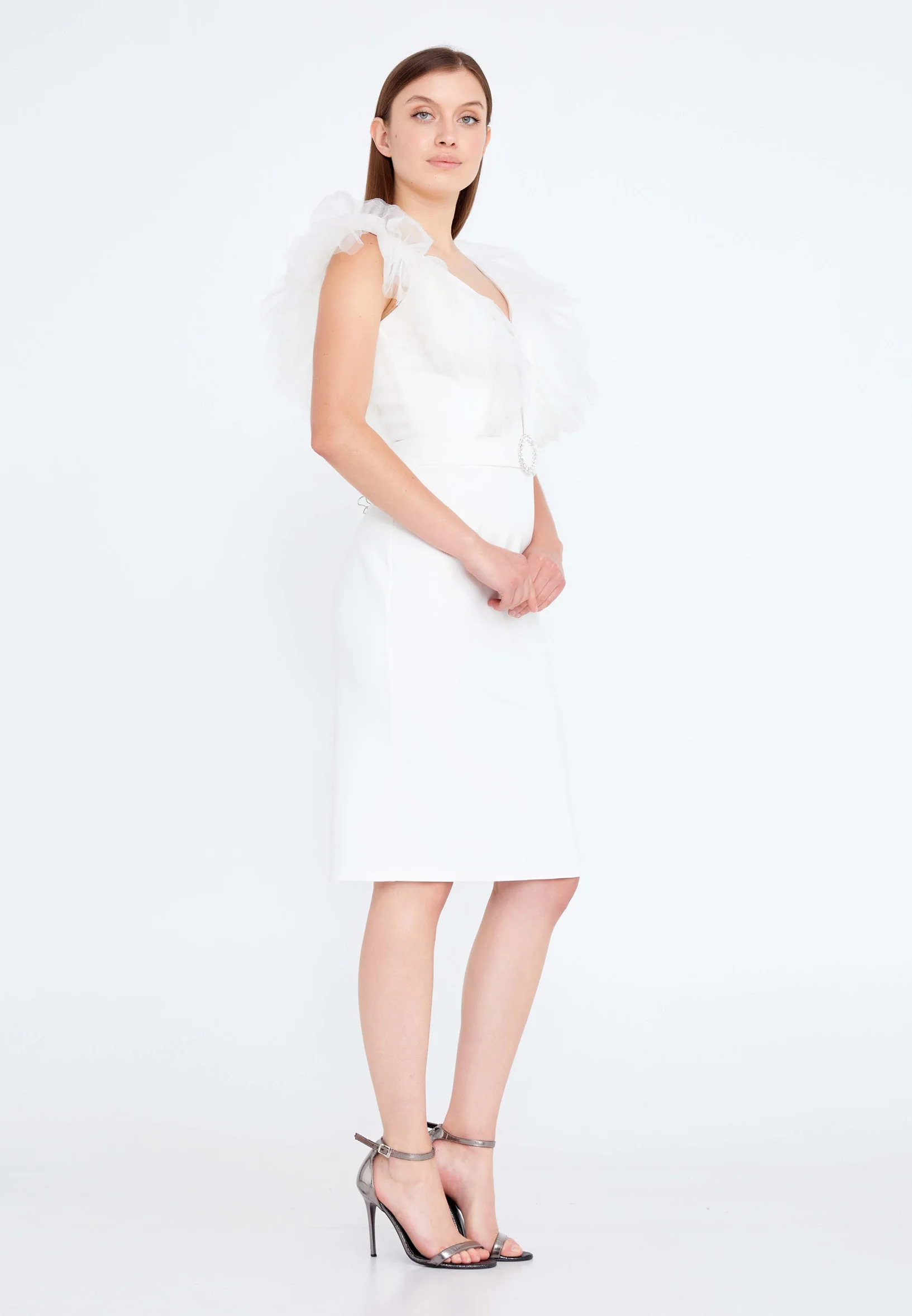 Sleeveless Mini Crepe Column Regular Wedding Guest Dress jnm20-069 - Image 15