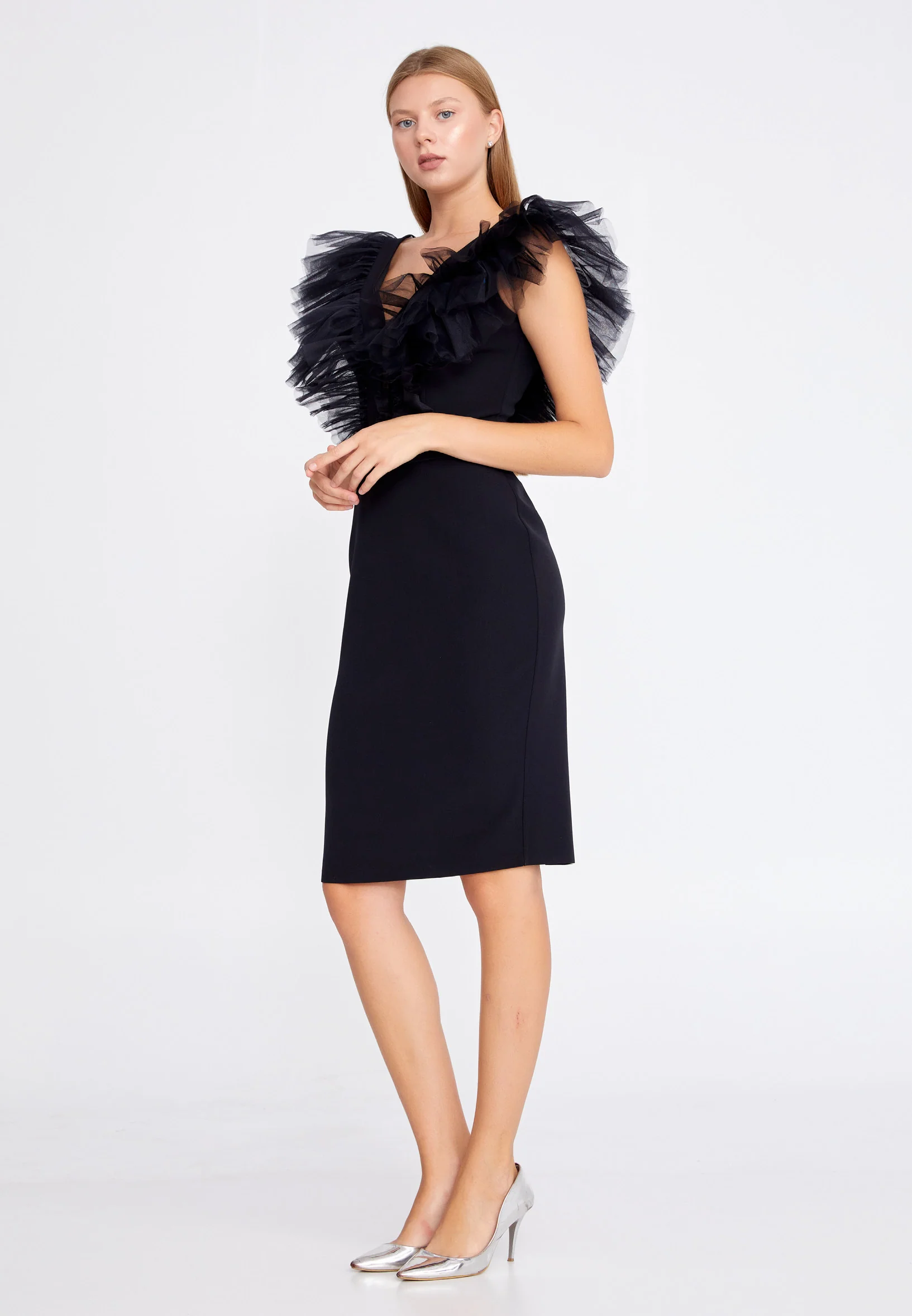 Sleeveless Mini Crepe Column Regular Wedding Guest Dress jnm20-069 - Image 3