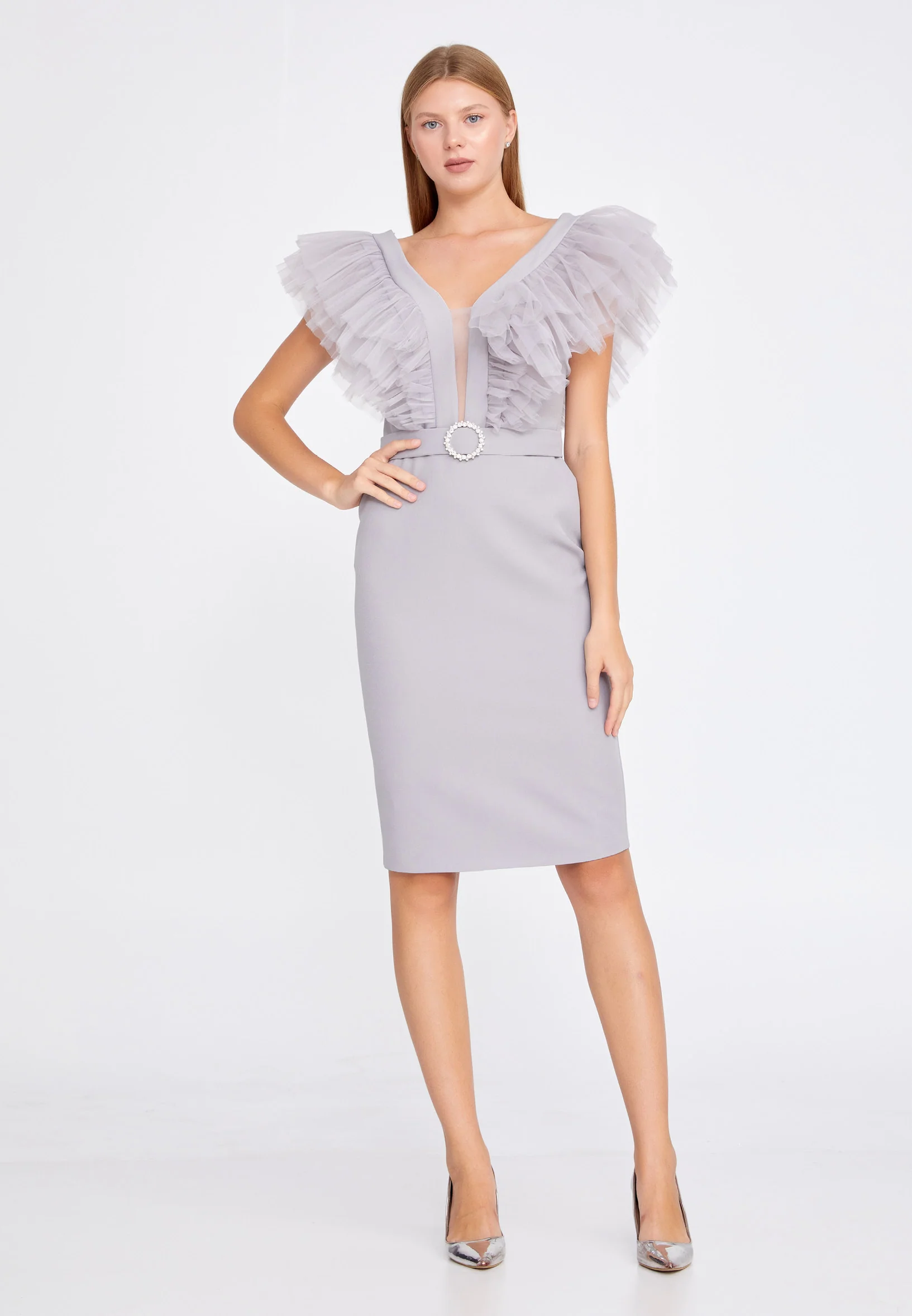 Sleeveless Mini Crepe Column Regular Wedding Guest Dress jnm20-069 - Image 9