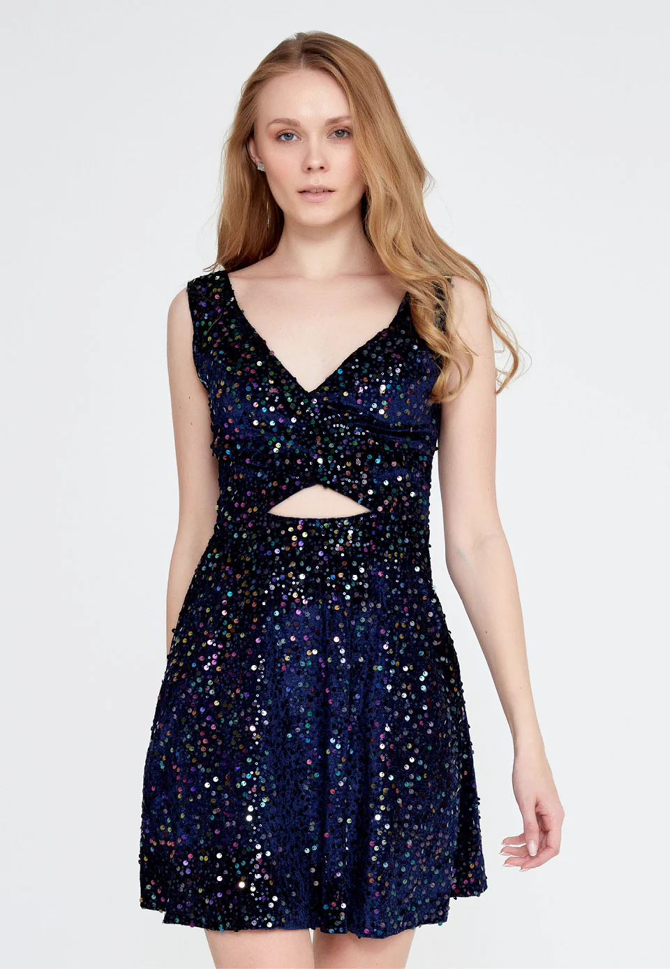 Sleeveless Mini Sequin Column Regular Cocktail Dress ron7024 - Image 8