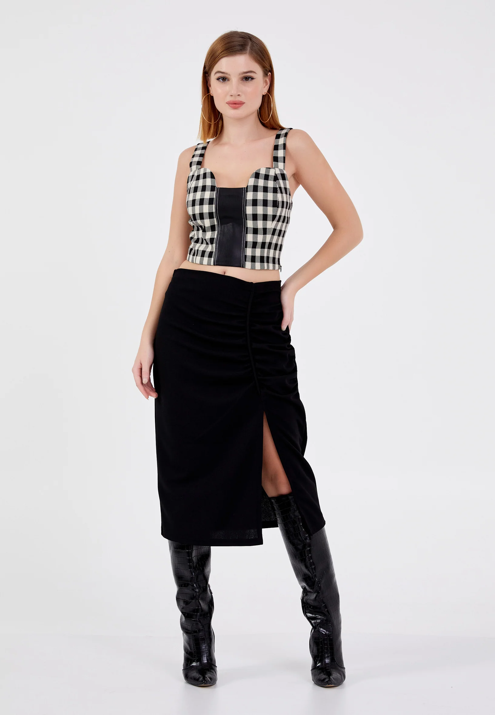 Sleeveless Plaid Regular Blouse ber23k4127 - Image 2