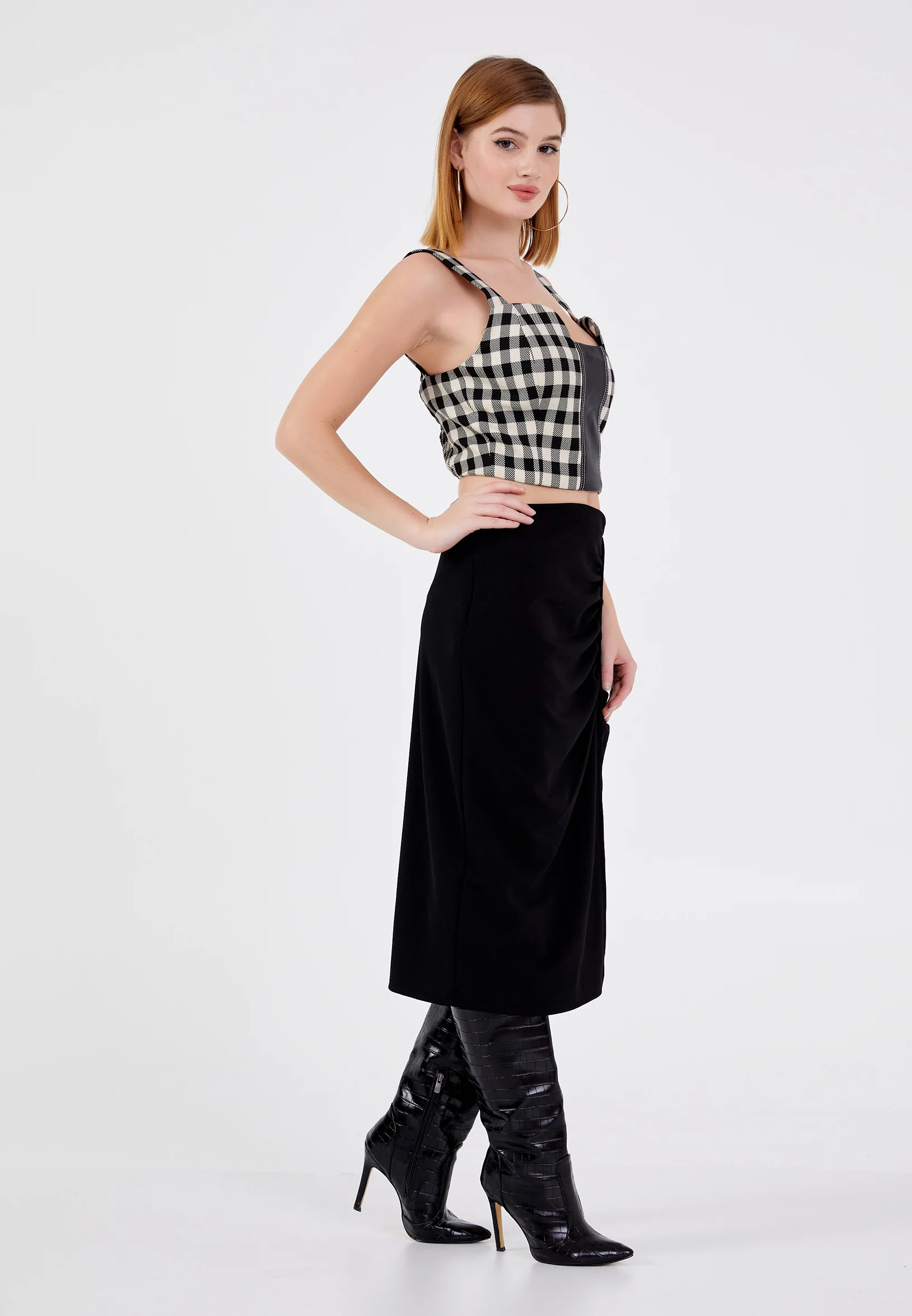 Sleeveless Plaid Regular Blouse ber23k4127 - Image 3
