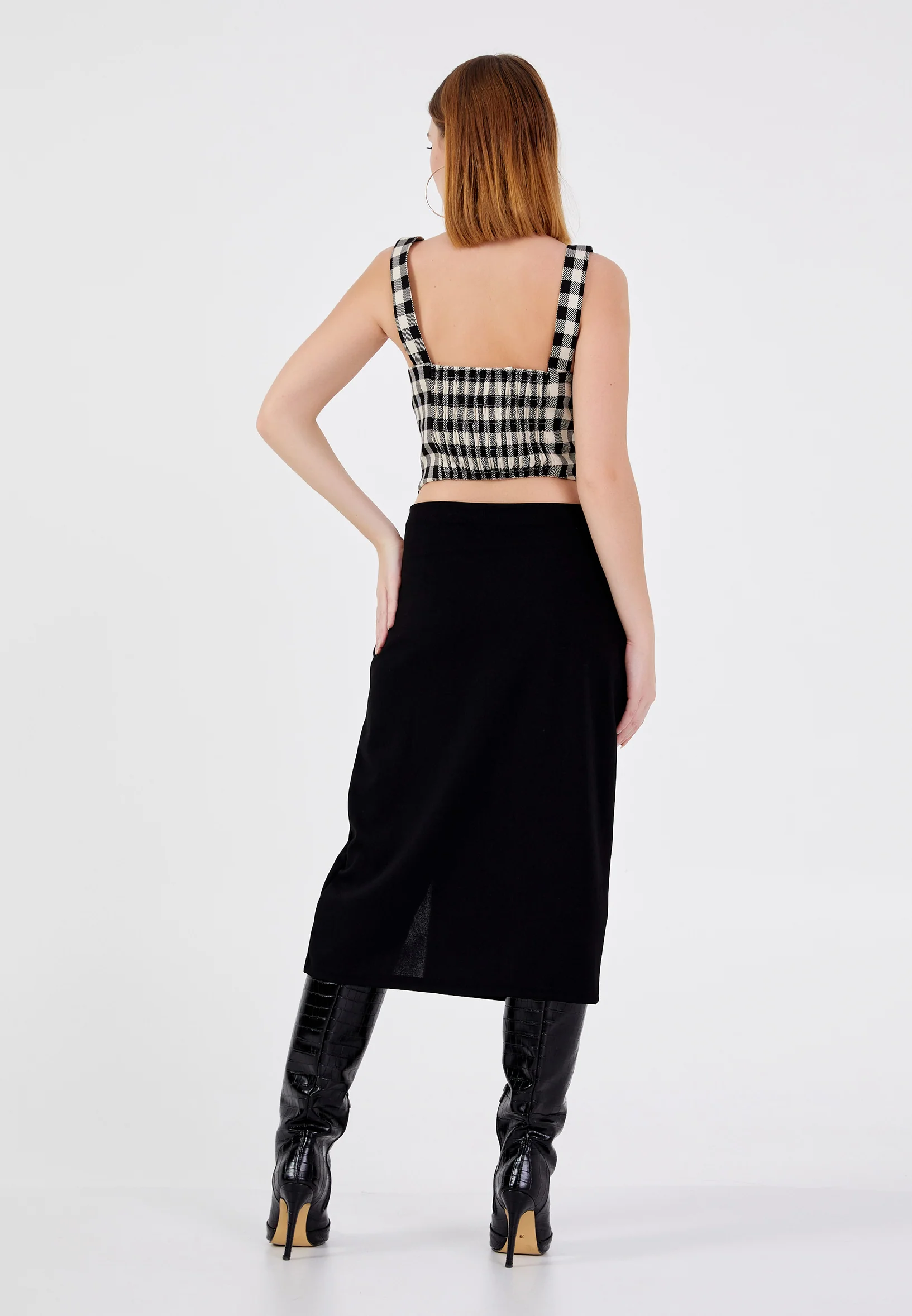 Sleeveless Plaid Regular Blouse ber23k4127 - Image 4