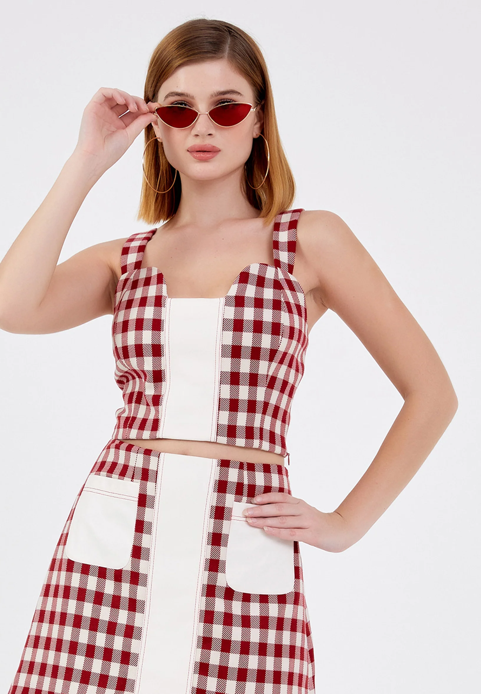 Sleeveless Plaid Regular Blouse ber23k4127 - Image 5