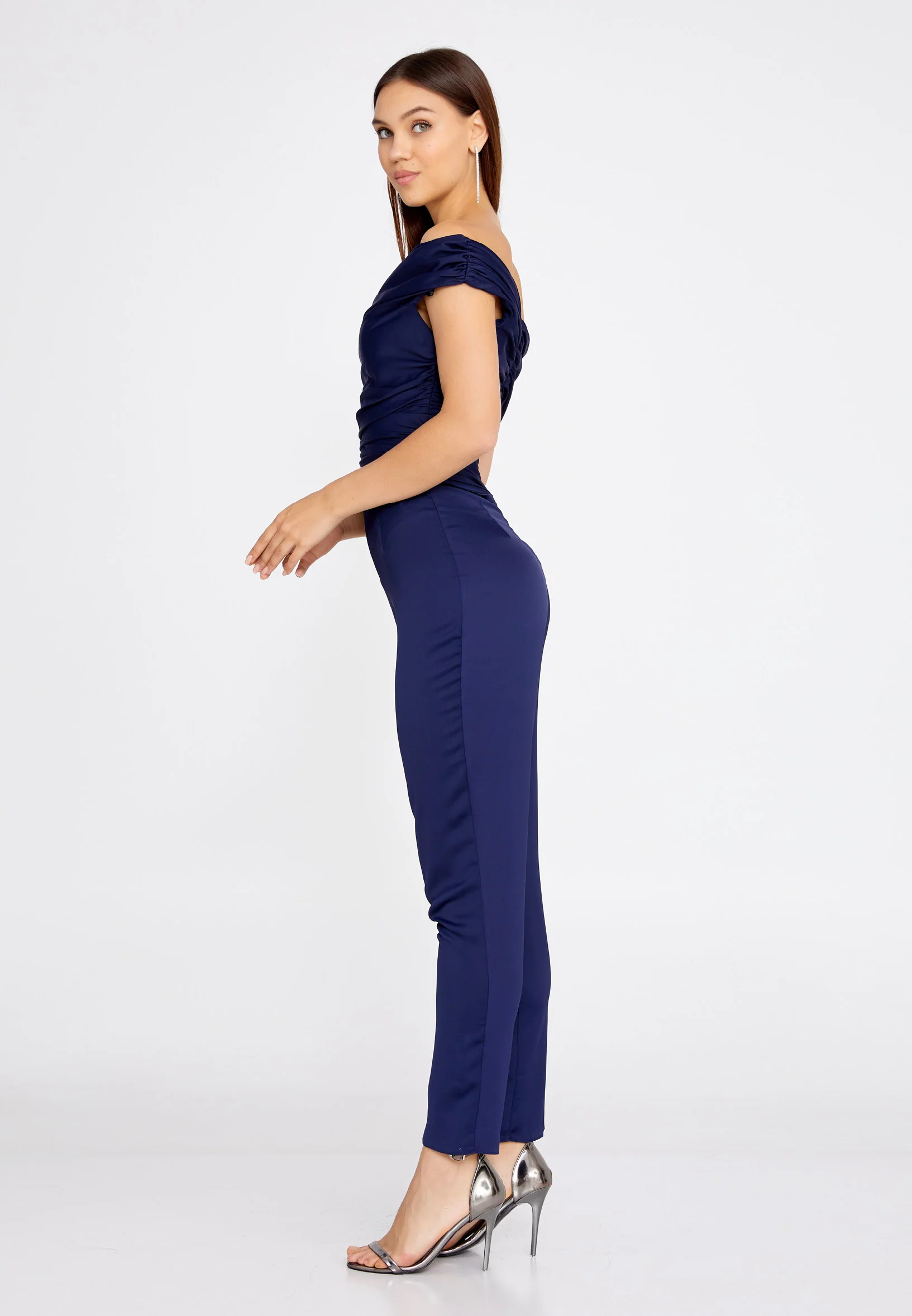 Sleeveless Satin Regular Fit Regular Evening Jumpsuit drd4088kb - Image 3