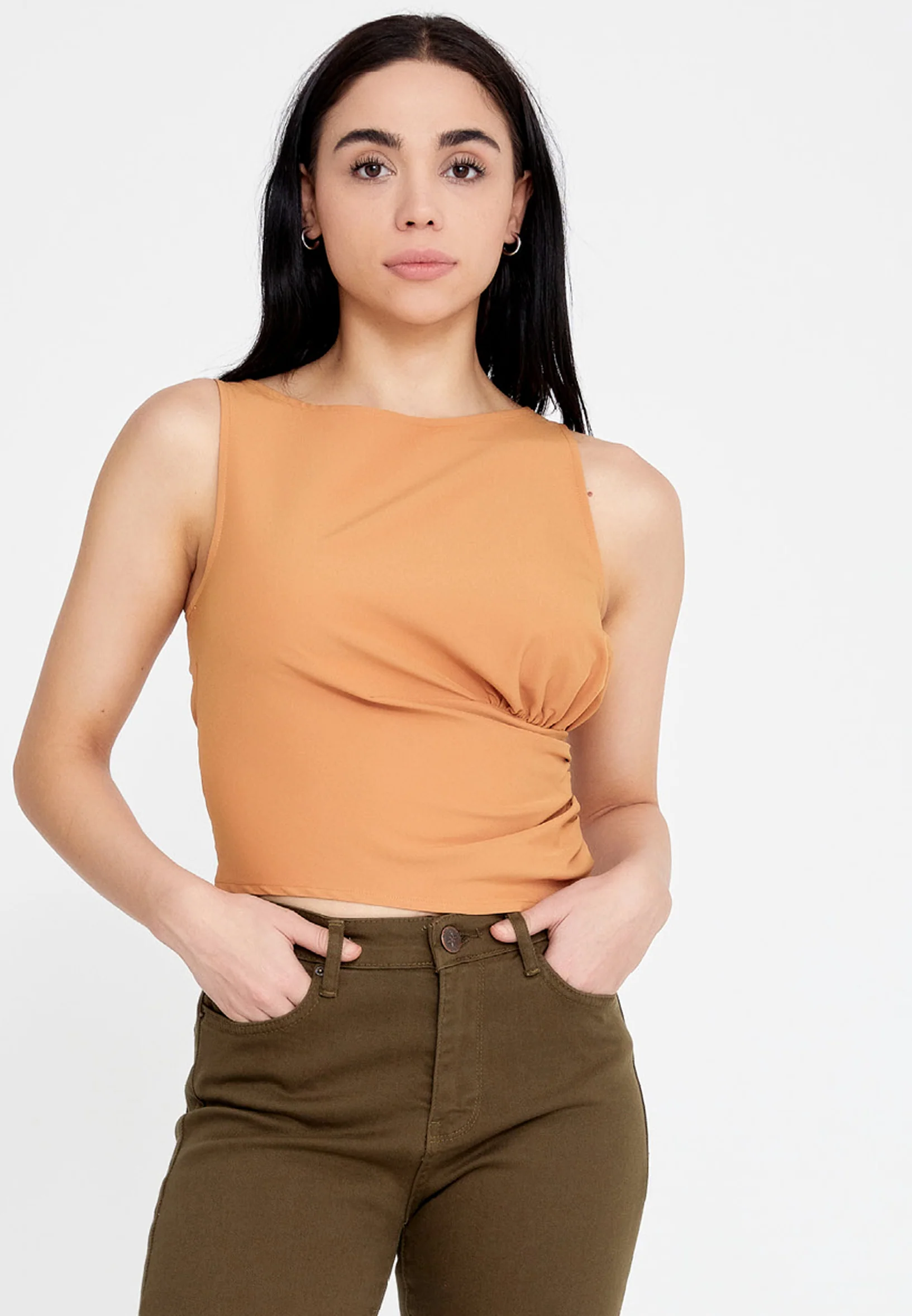 Sleeveless Solid Color Regular Blouse ber23k4157 - Image 5