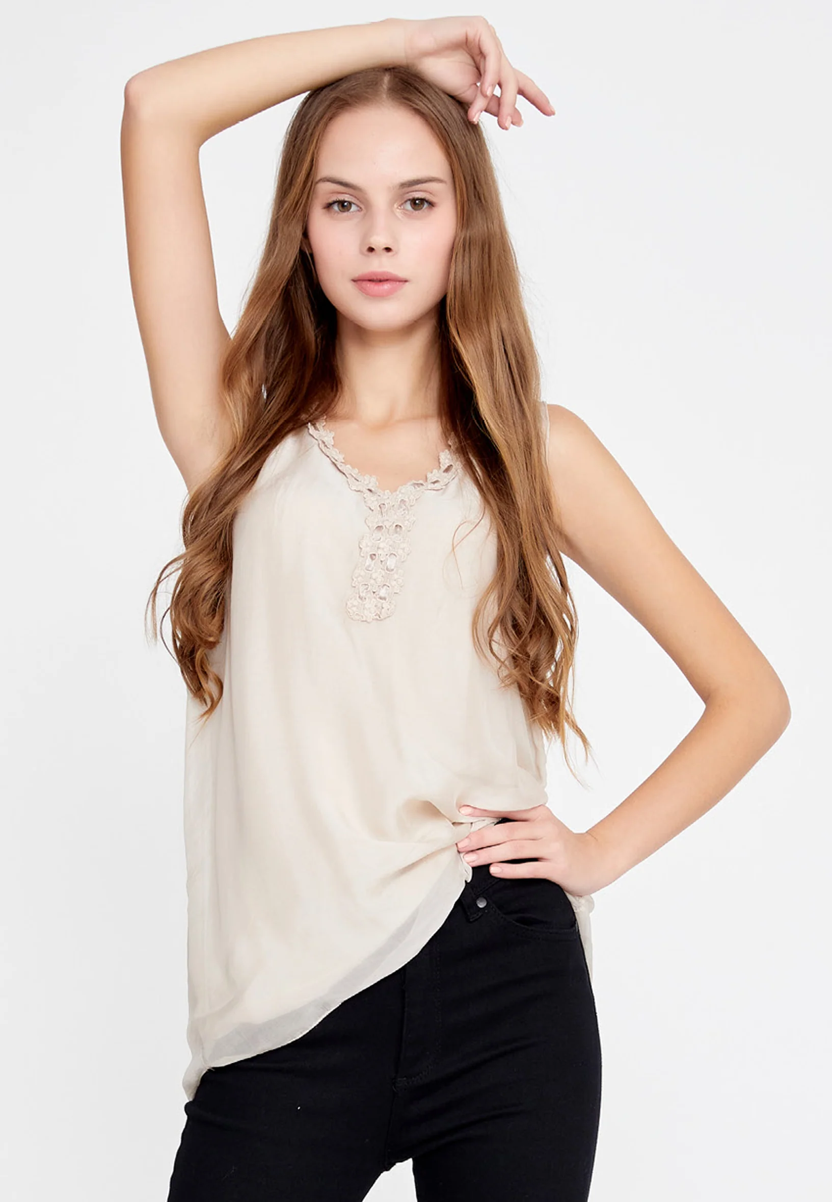 Sleeveless Solid Color Regular Blouse esl3580
