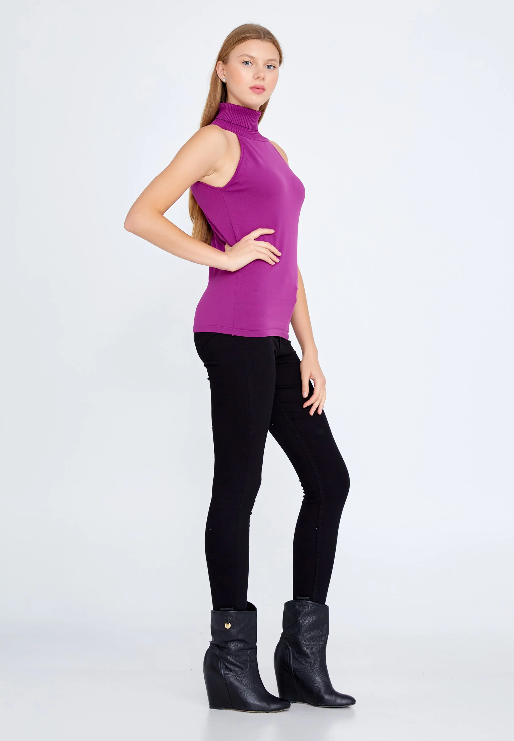 Sleeveless Solid Color Regular Blouse huk8325 - Image 3