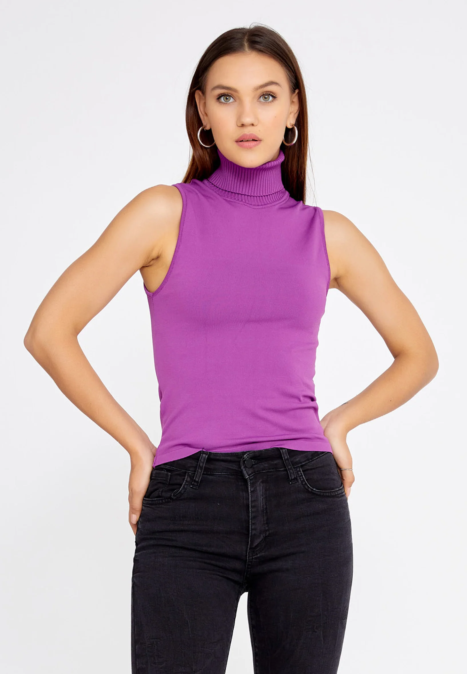 Sleeveless Solid Color Regular Blouse huk8327