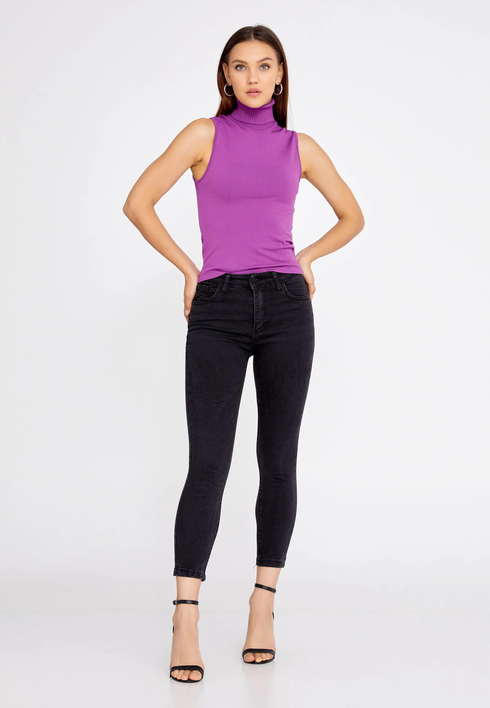 Sleeveless Solid Color Regular Blouse huk8327 - Image 2