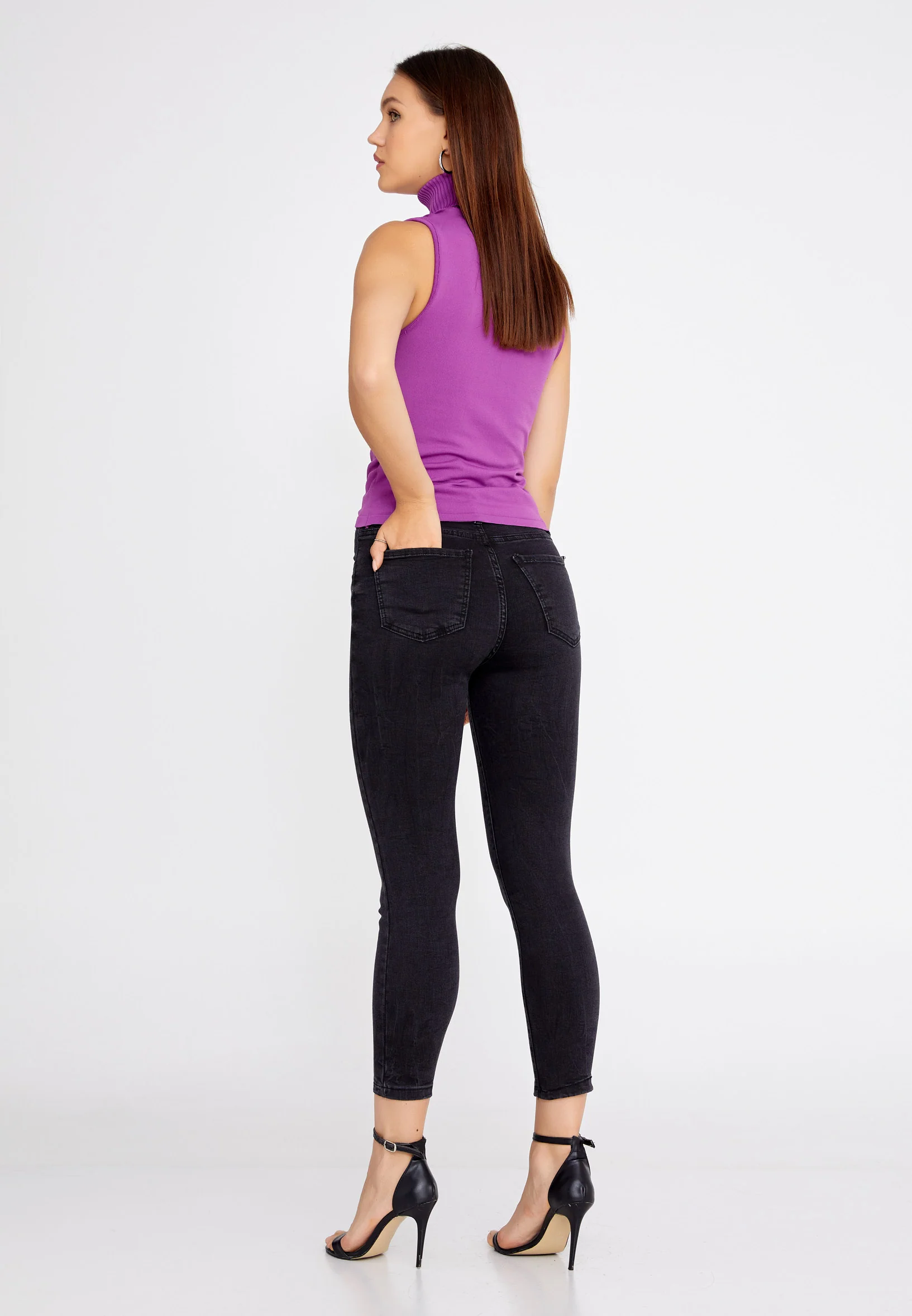 Sleeveless Solid Color Regular Blouse huk8327 - Image 4