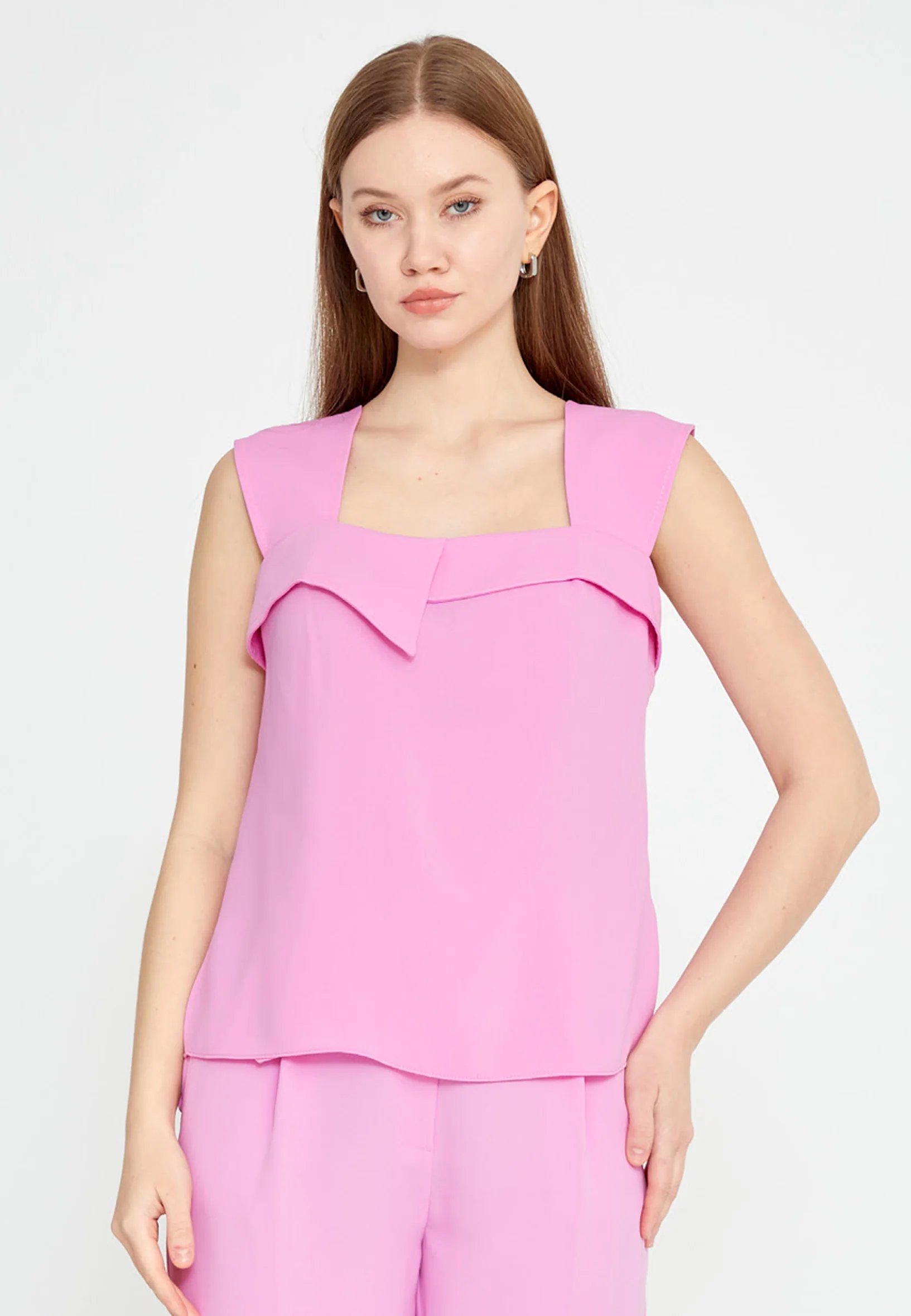 Sleeveless Solid Color Regular Blouse kmy24y10408 - Image 9