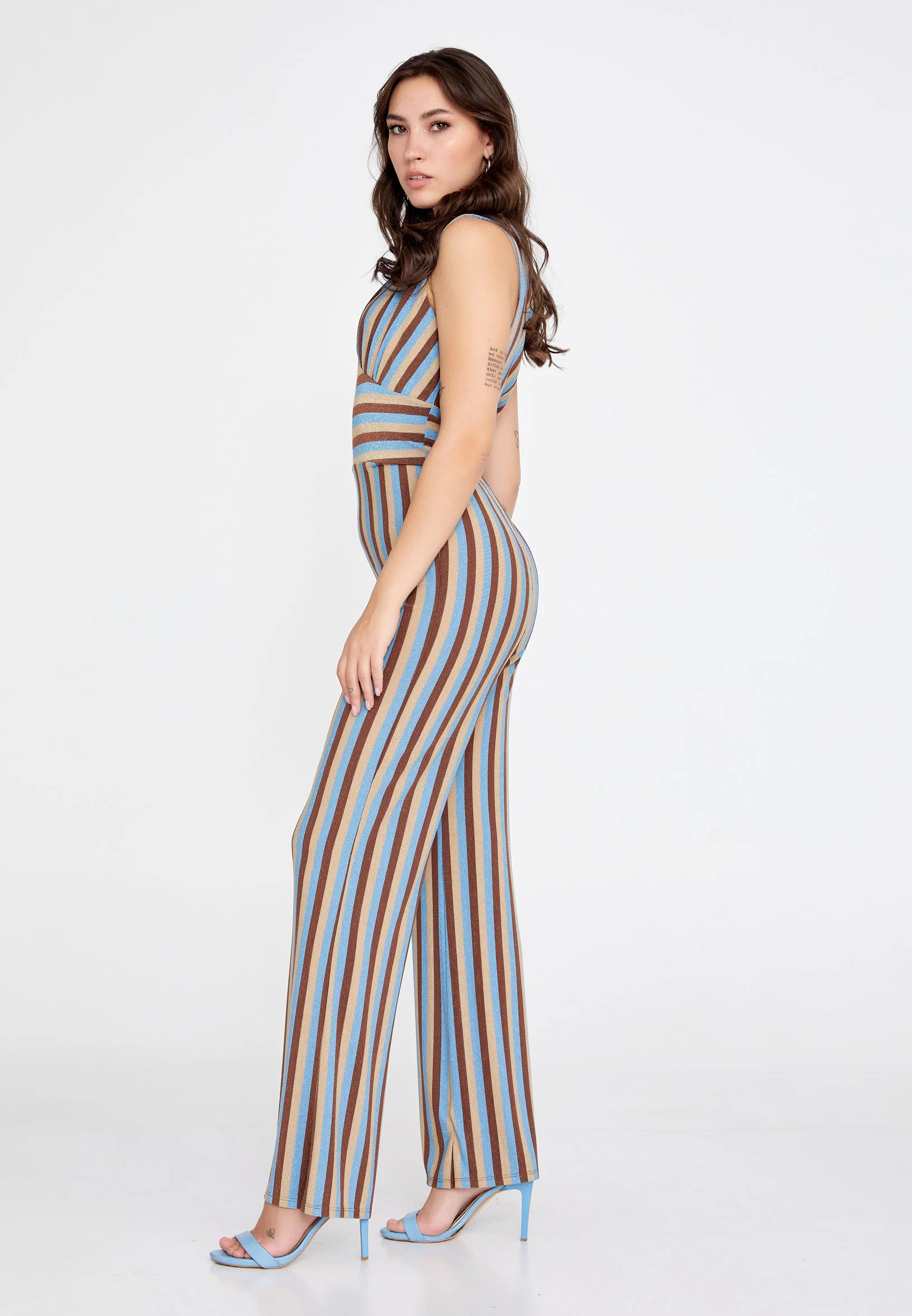 Sleeveless Striped Regular Fit Regular Casual Jumpsuit esl328tuta - Image 3
