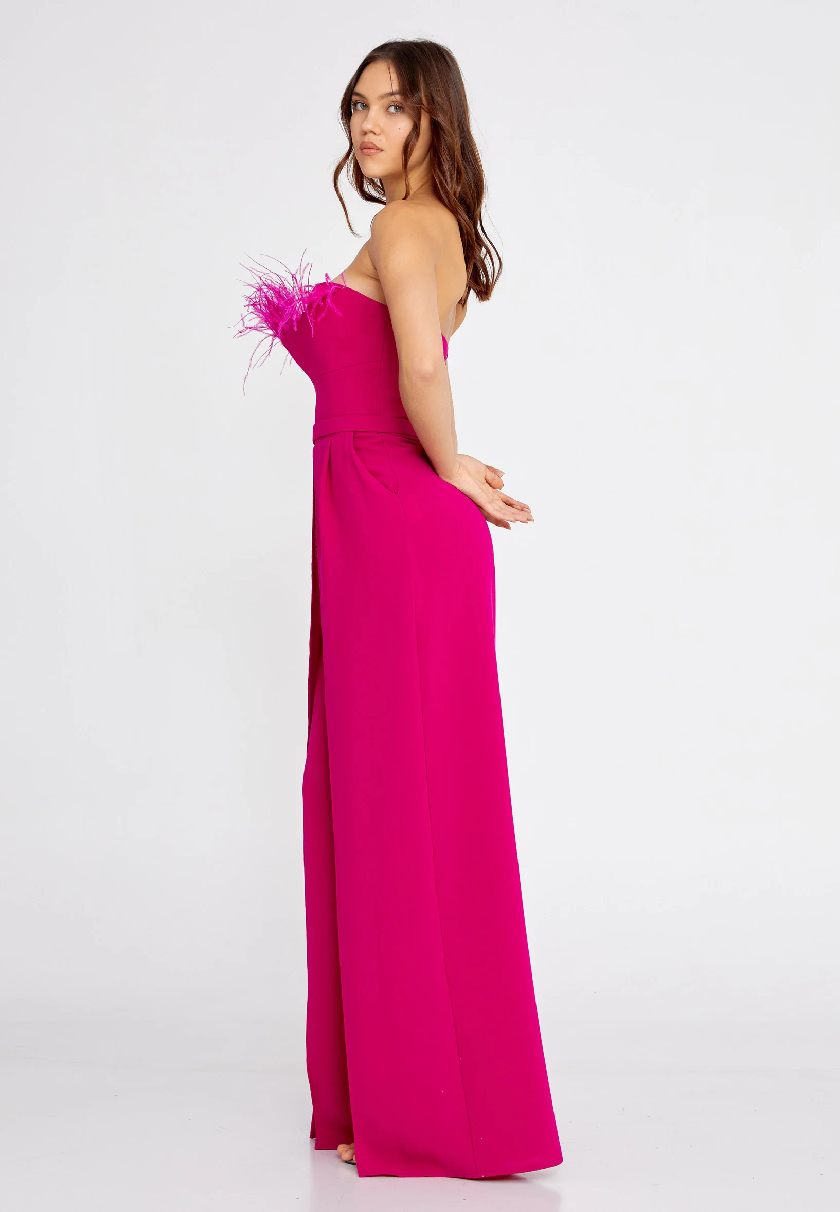 Strapless Crepe Regular Fit Regular Evening Jumpsuit jnm23-304 - Image 15