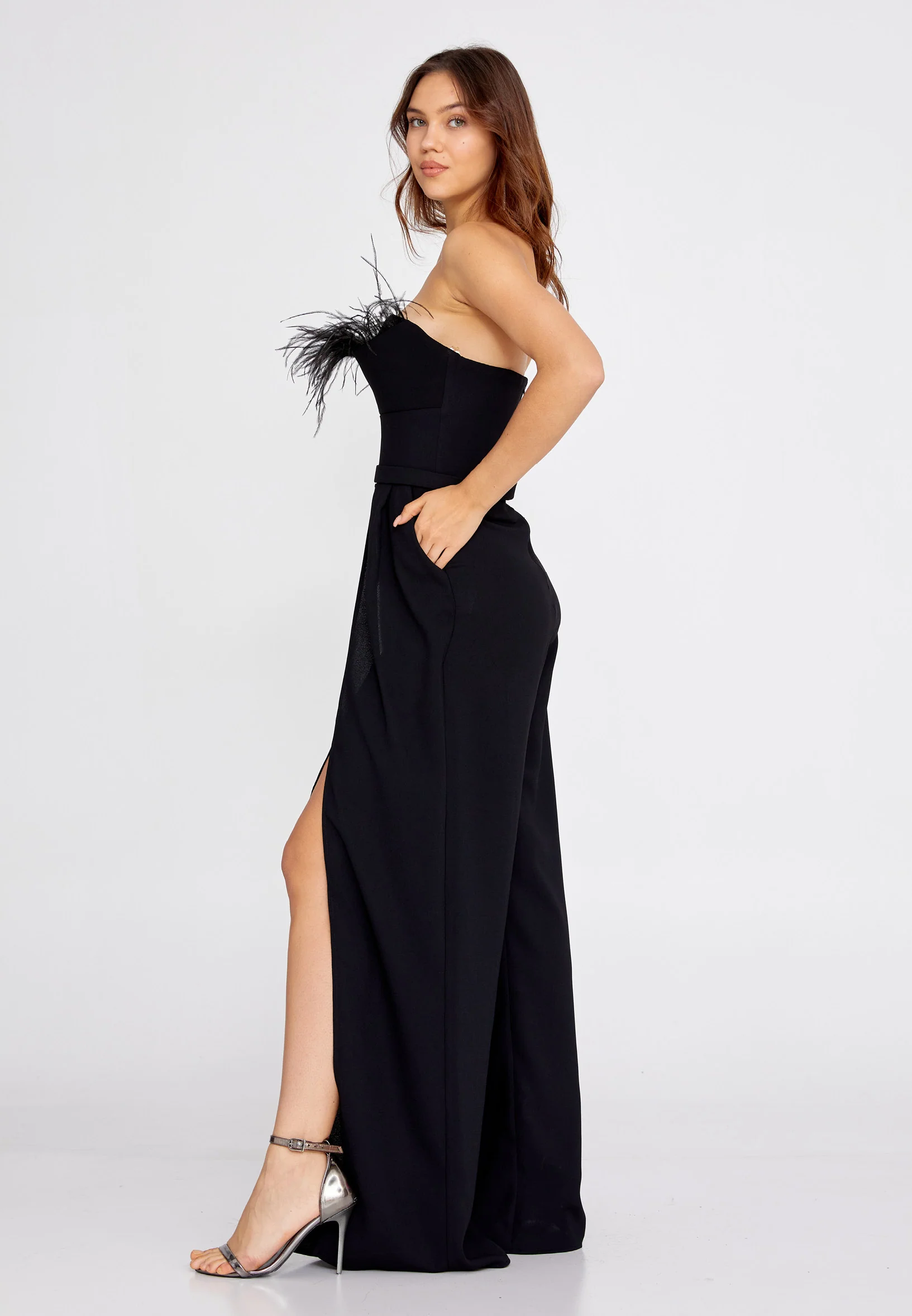 Strapless Crepe Regular Fit Regular Evening Jumpsuit jnm23-304 - Image 3