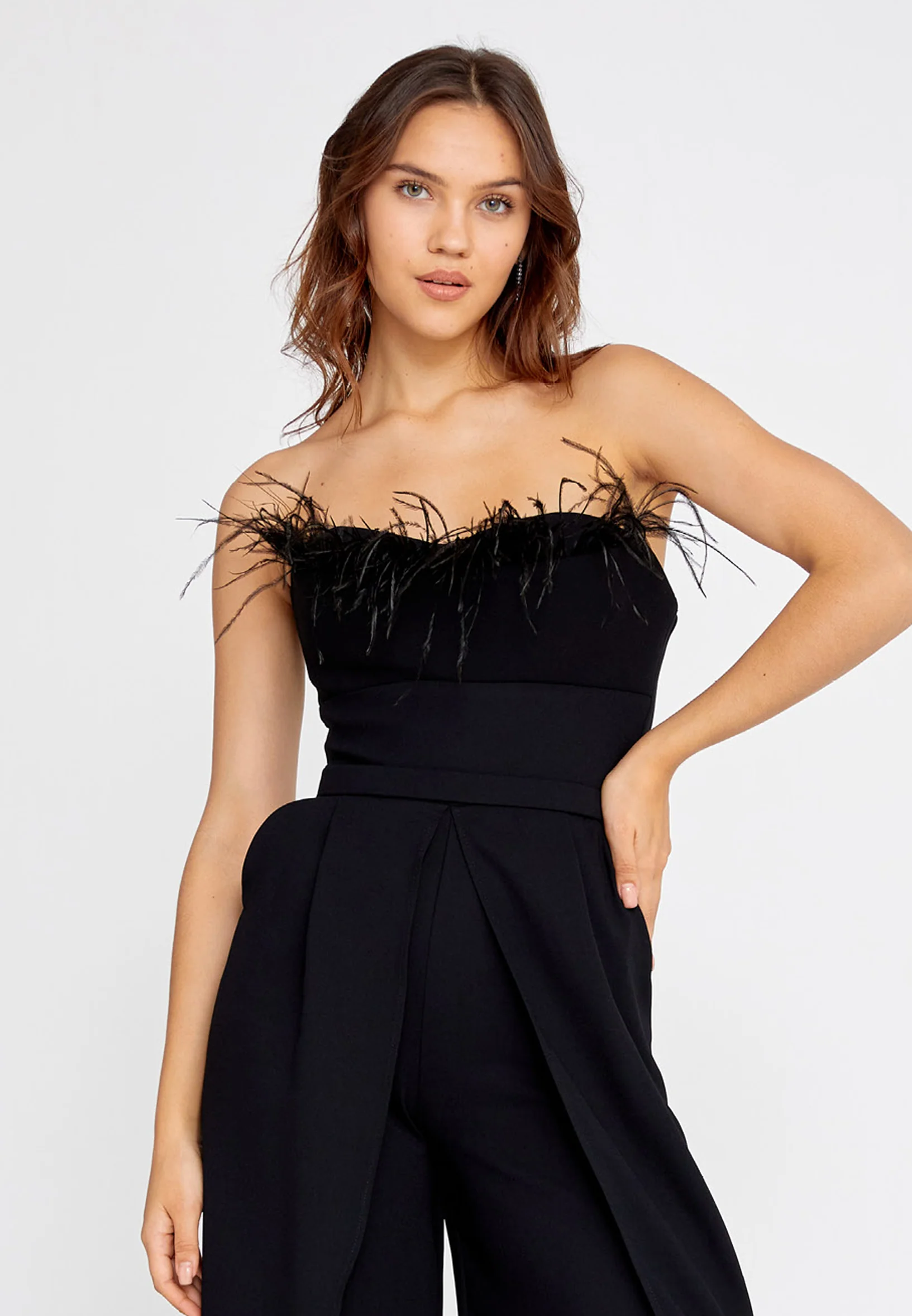 Strapless Crepe Regular Fit Regular Evening Jumpsuit jnm23-304 - Image 4