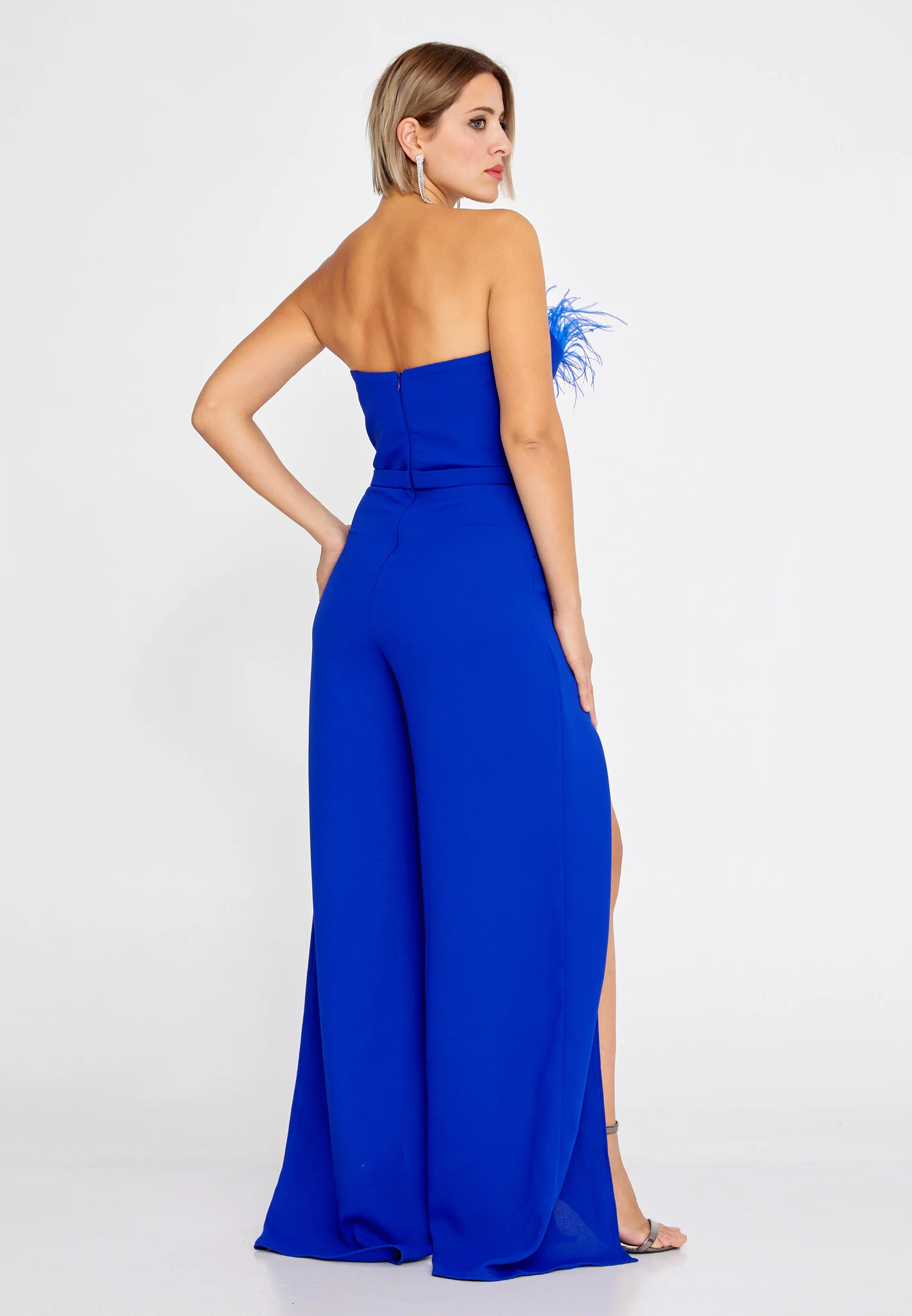 Strapless Crepe Regular Fit Regular Evening Jumpsuit jnm23-304 - Image 6