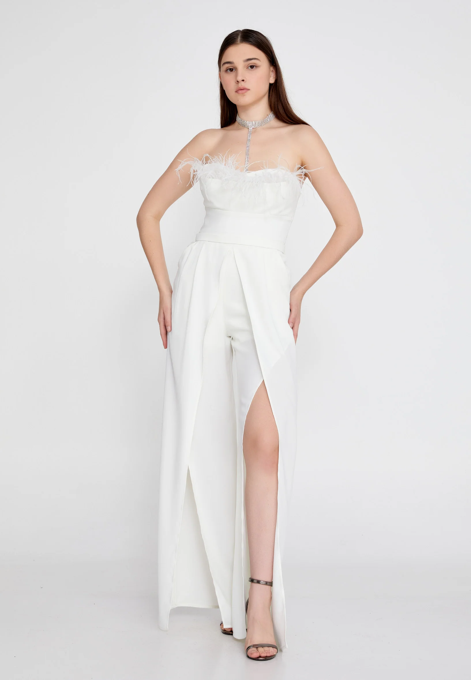 Strapless Crepe Regular Fit Regular Evening Jumpsuit jnm23-304 - Image 9
