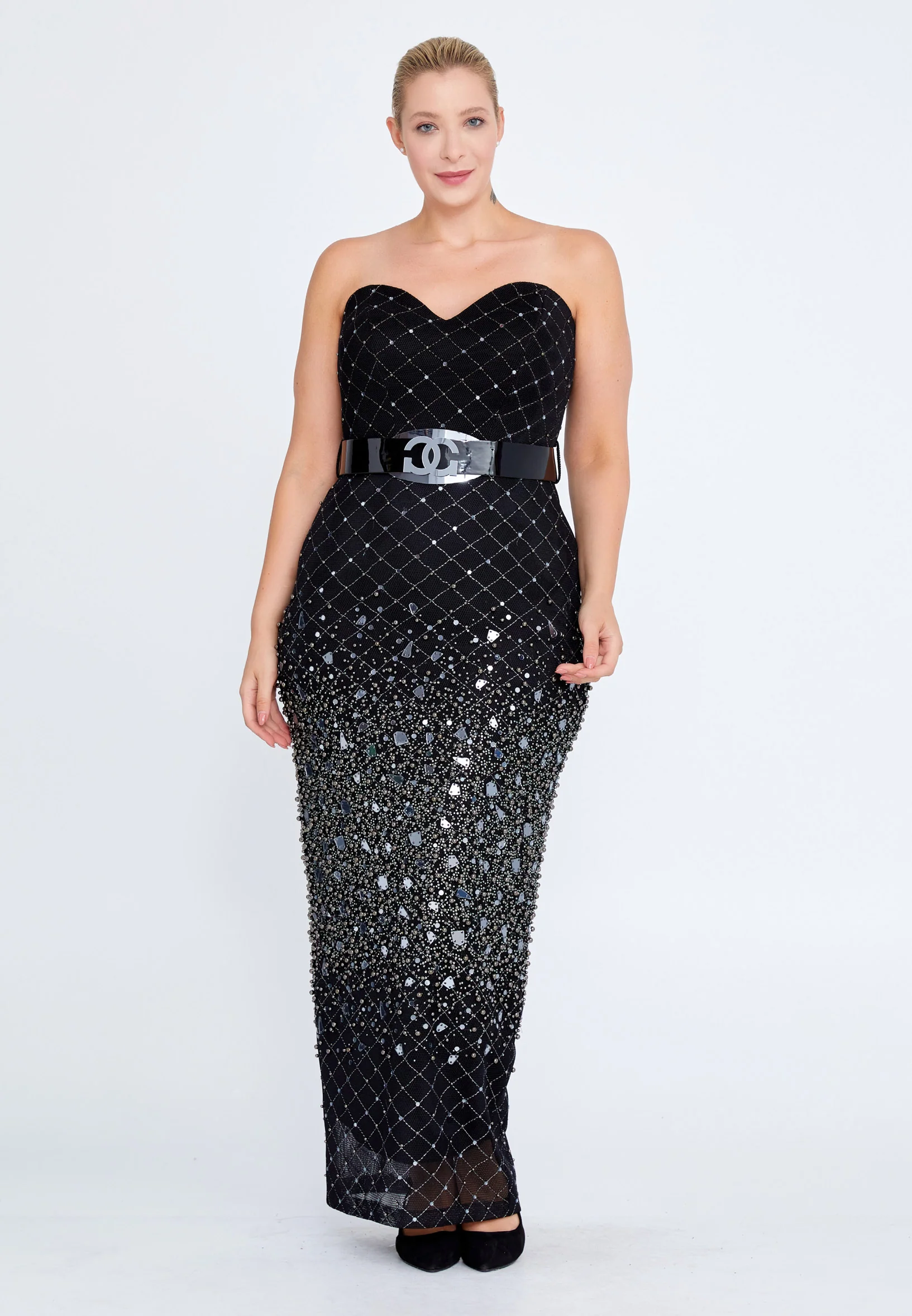 Strapless Maxi Chiffon Column Plus Size Evening Dress crm8860-1