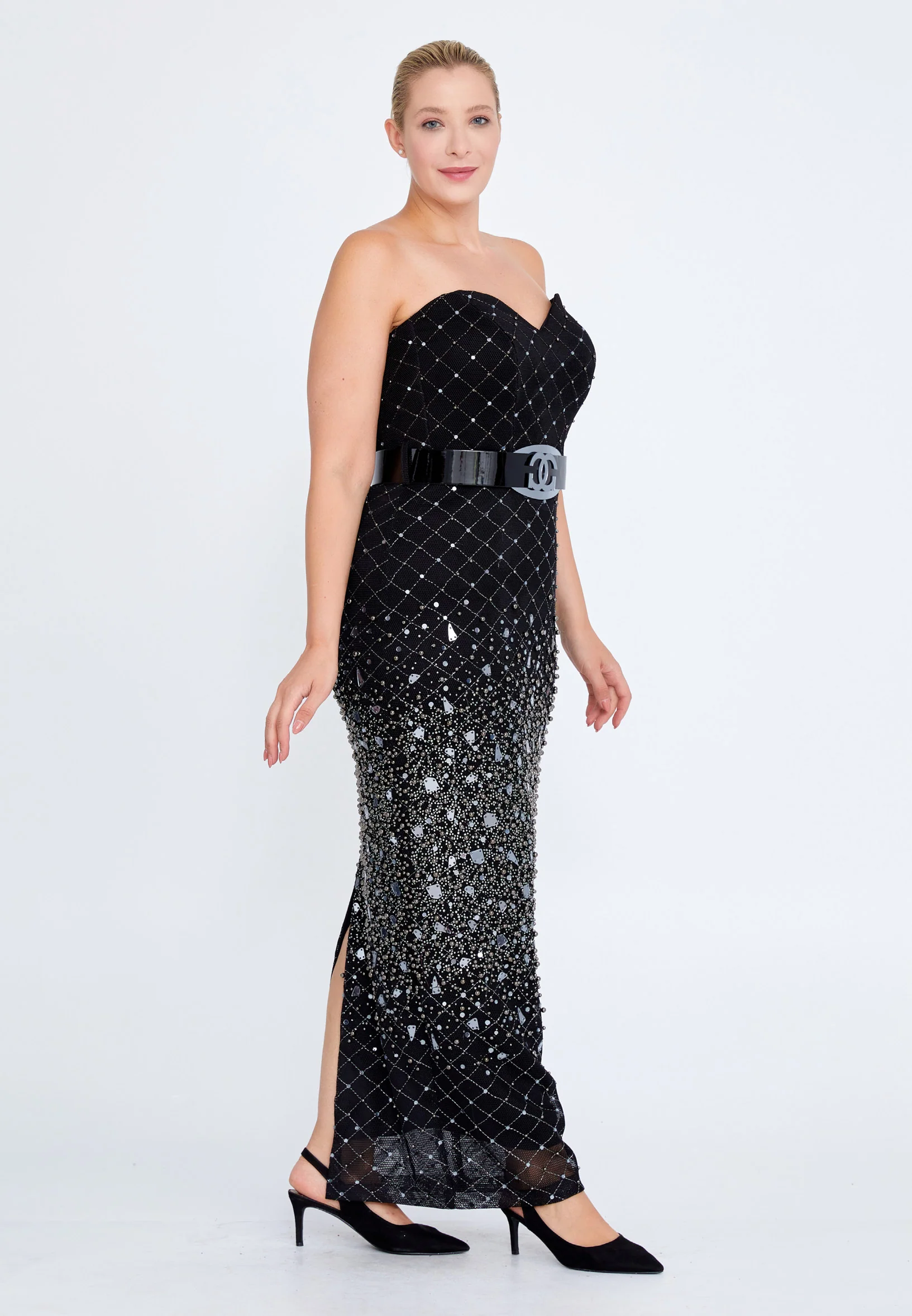 Strapless Maxi Chiffon Column Plus Size Evening Dress crm8860-1 - Image 3