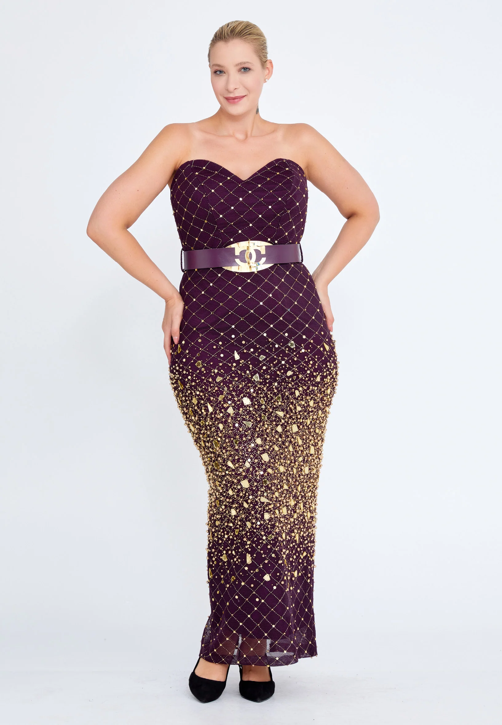 Strapless Maxi Chiffon Column Plus Size Evening Dress crm8860-1 - Image 5
