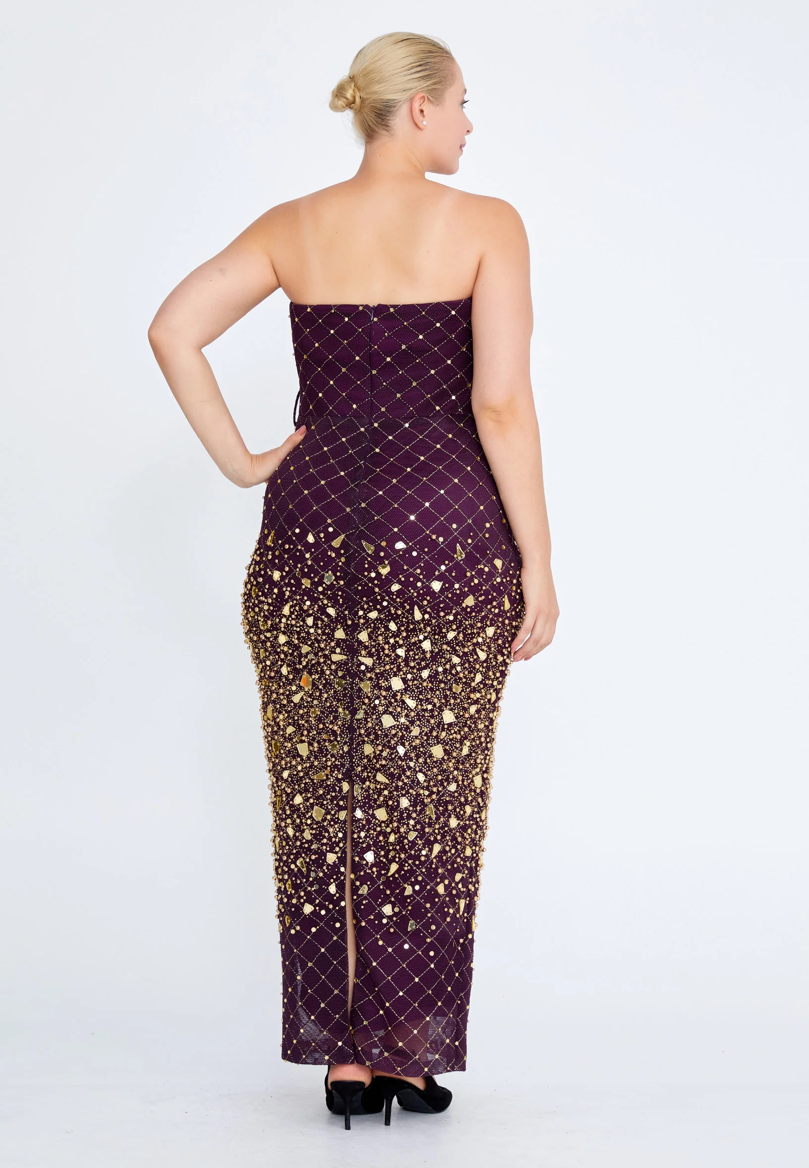 Strapless Maxi Chiffon Column Plus Size Evening Dress crm8860-1 - Image 6