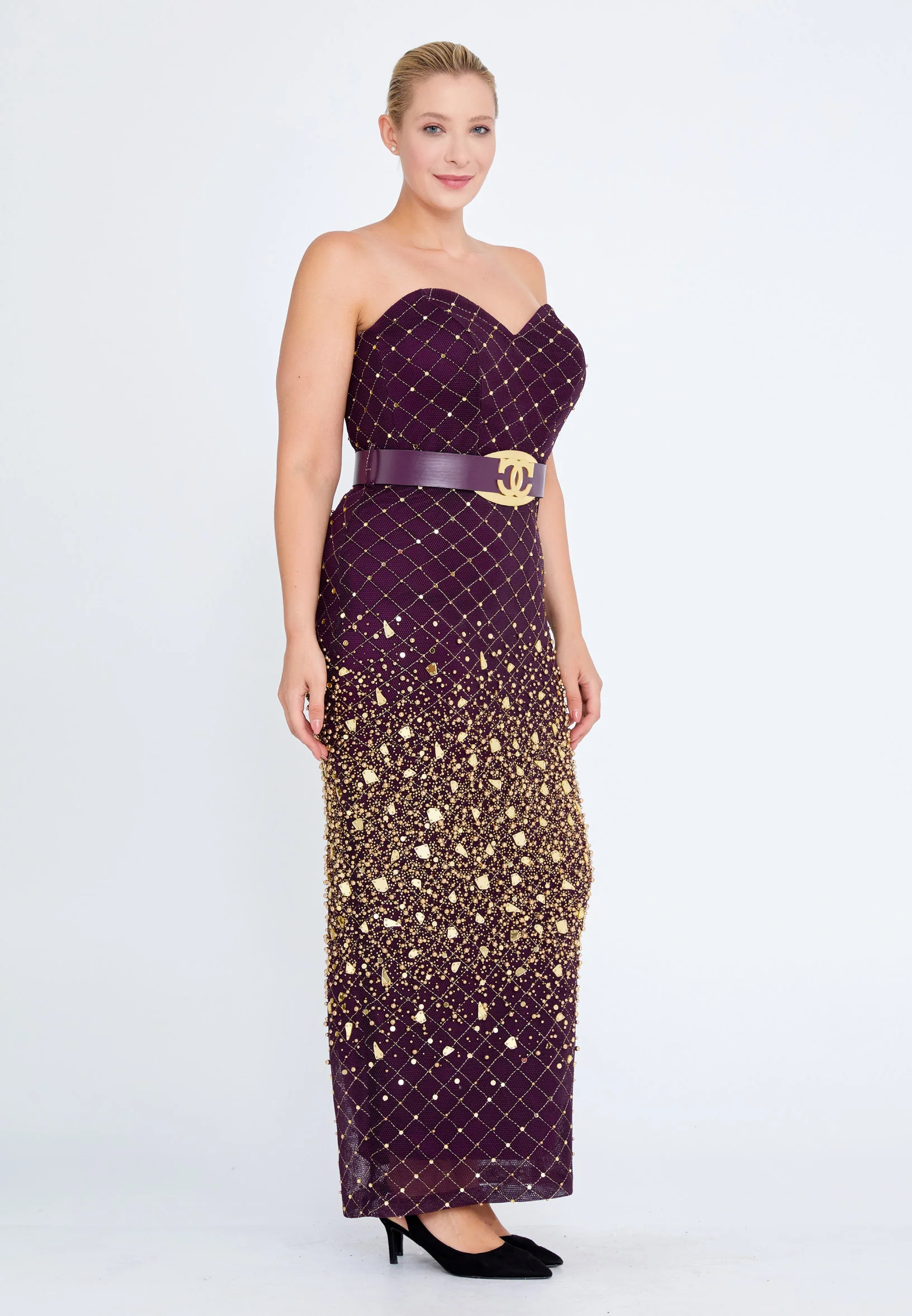 Strapless Maxi Chiffon Column Plus Size Evening Dress crm8860-1 - Image 7