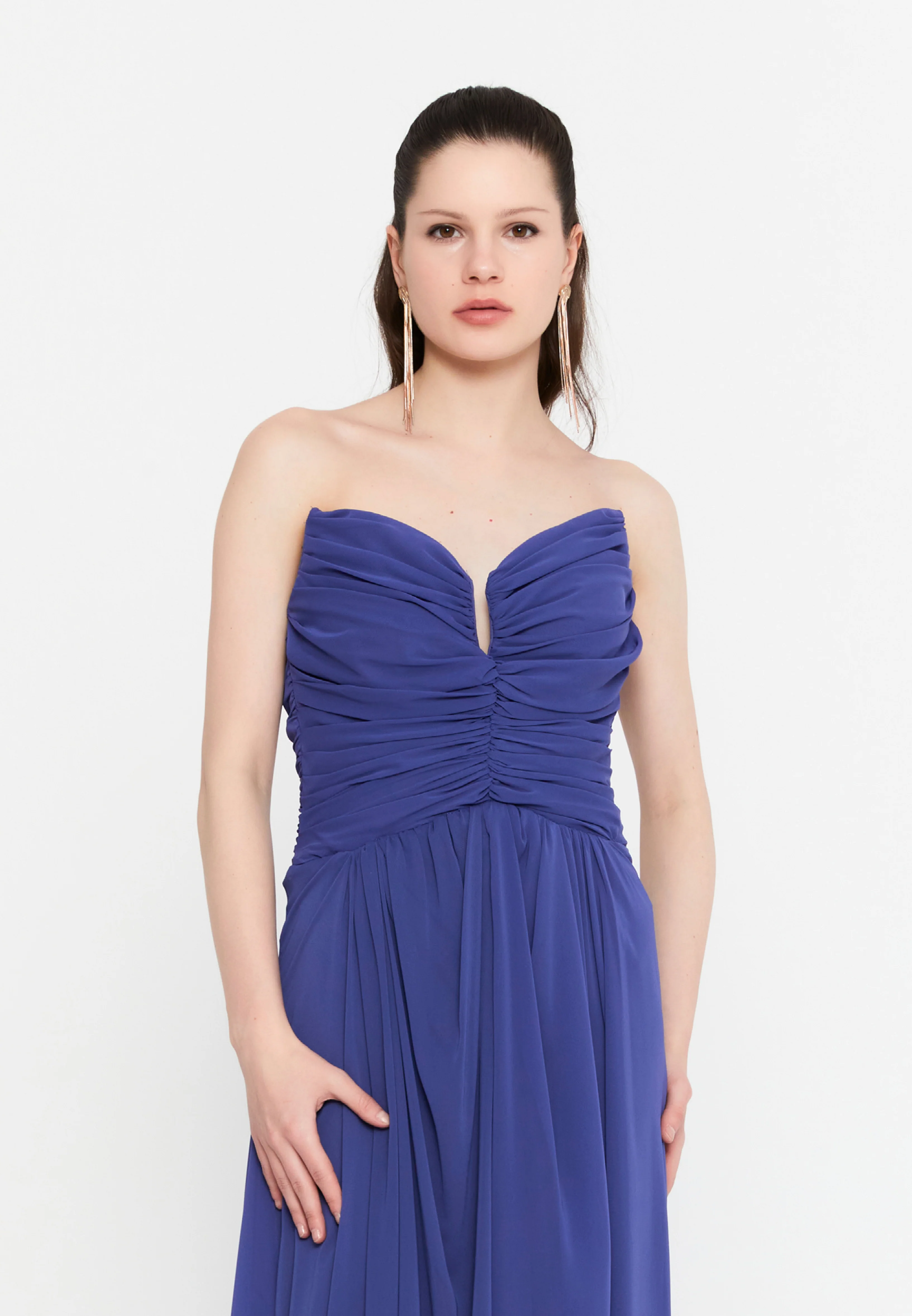 Strapless Maxi Chiffon Column Regular Wedding Guest Dress aln1839 - Image 12