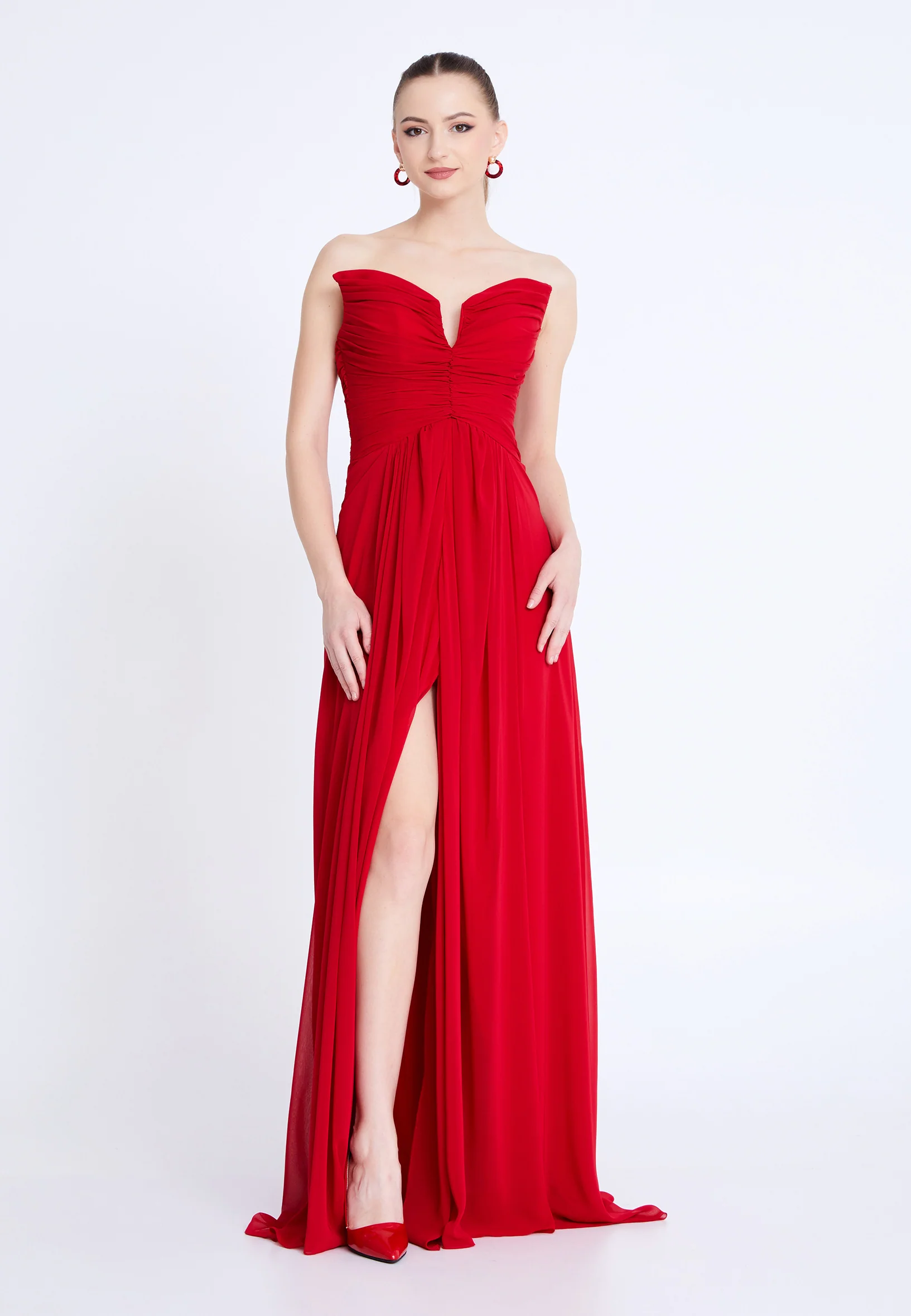 Strapless Maxi Chiffon Column Regular Wedding Guest Dress aln1839 - Image 13
