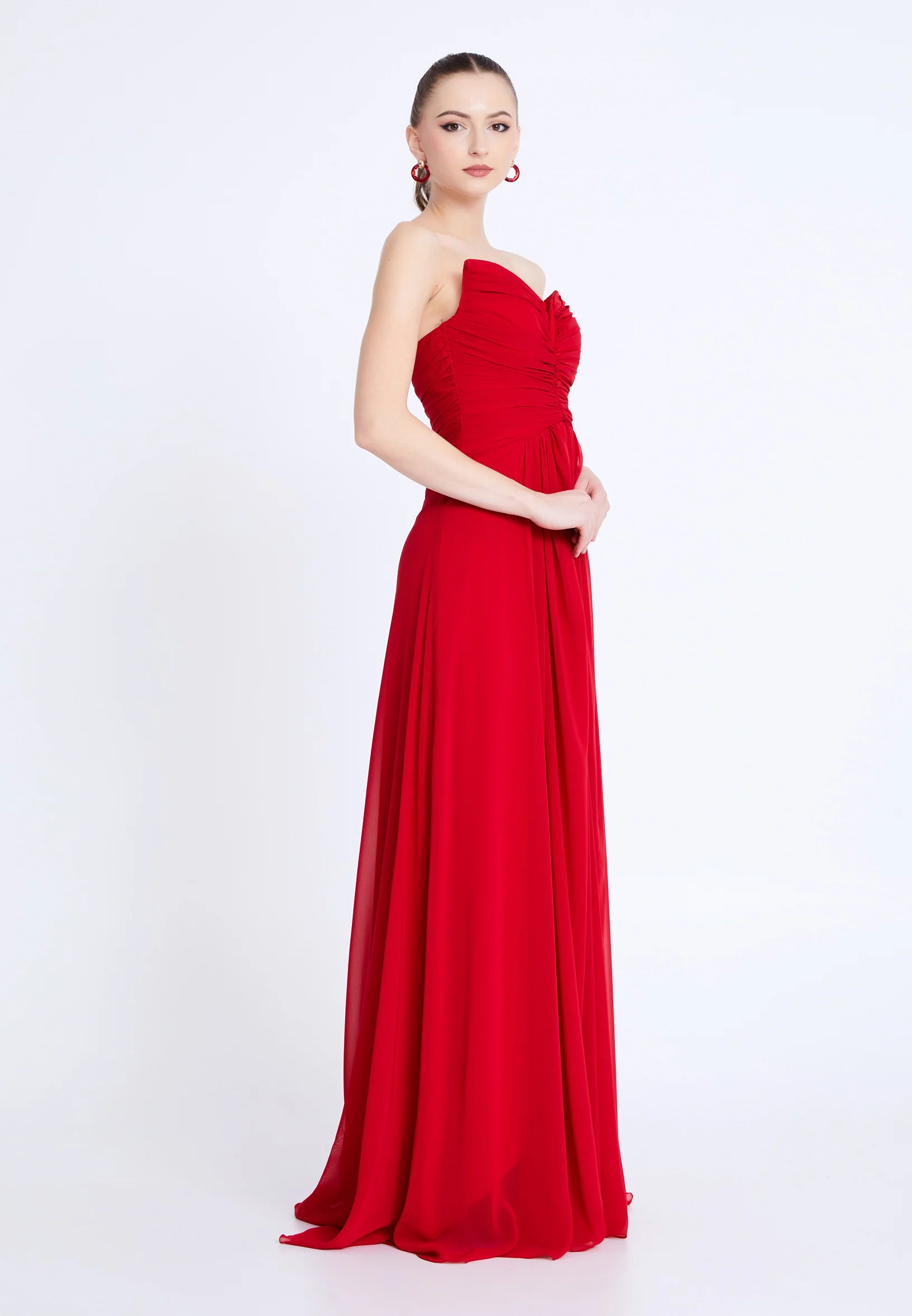 Strapless Maxi Chiffon Column Regular Wedding Guest Dress aln1839 - Image 15