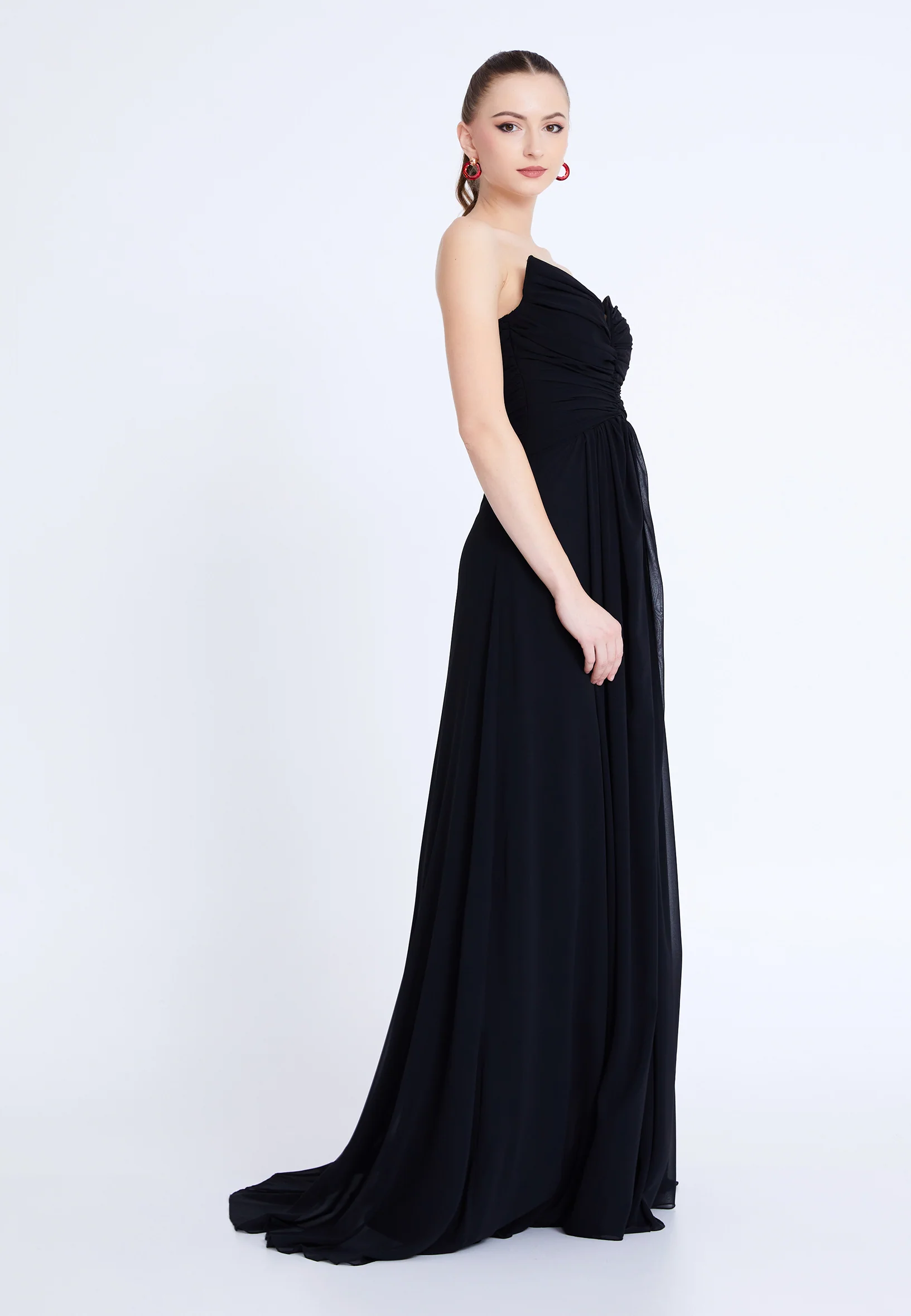 Strapless Maxi Chiffon Column Regular Wedding Guest Dress aln1839 - Image 3
