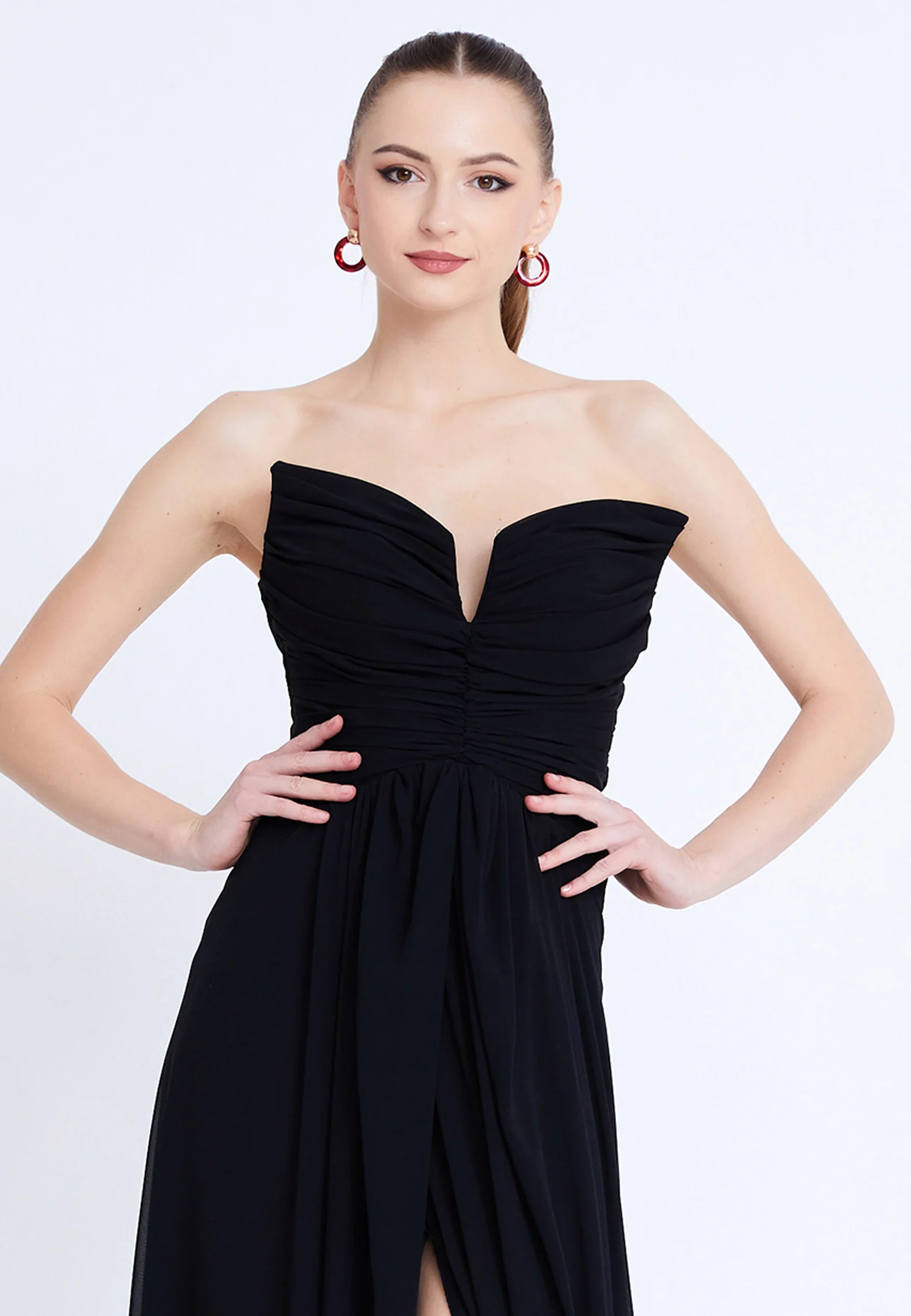 Strapless Maxi Chiffon Column Regular Wedding Guest Dress aln1839 - Image 4