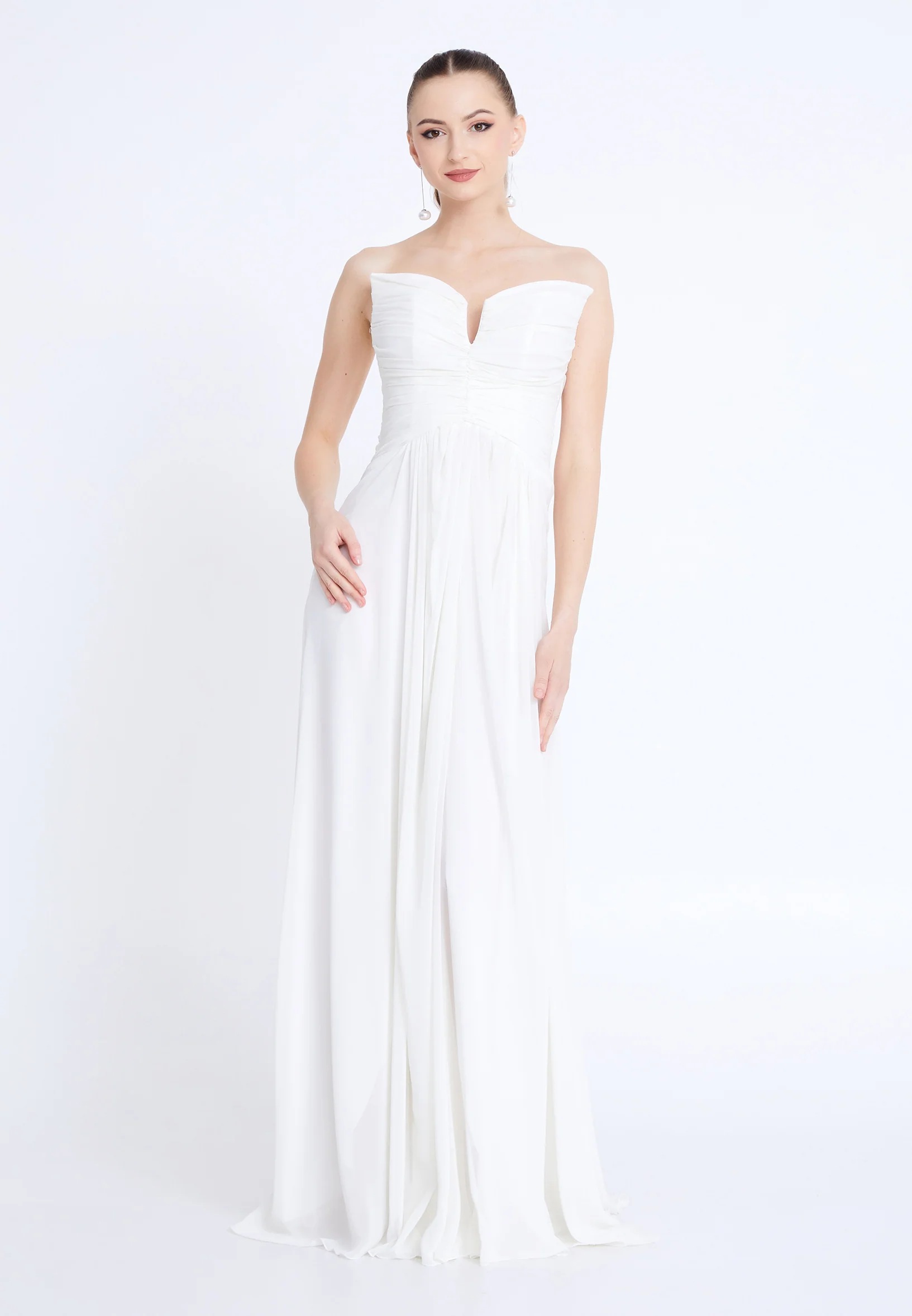 Strapless Maxi Chiffon Column Regular Wedding Guest Dress aln1839 - Image 5