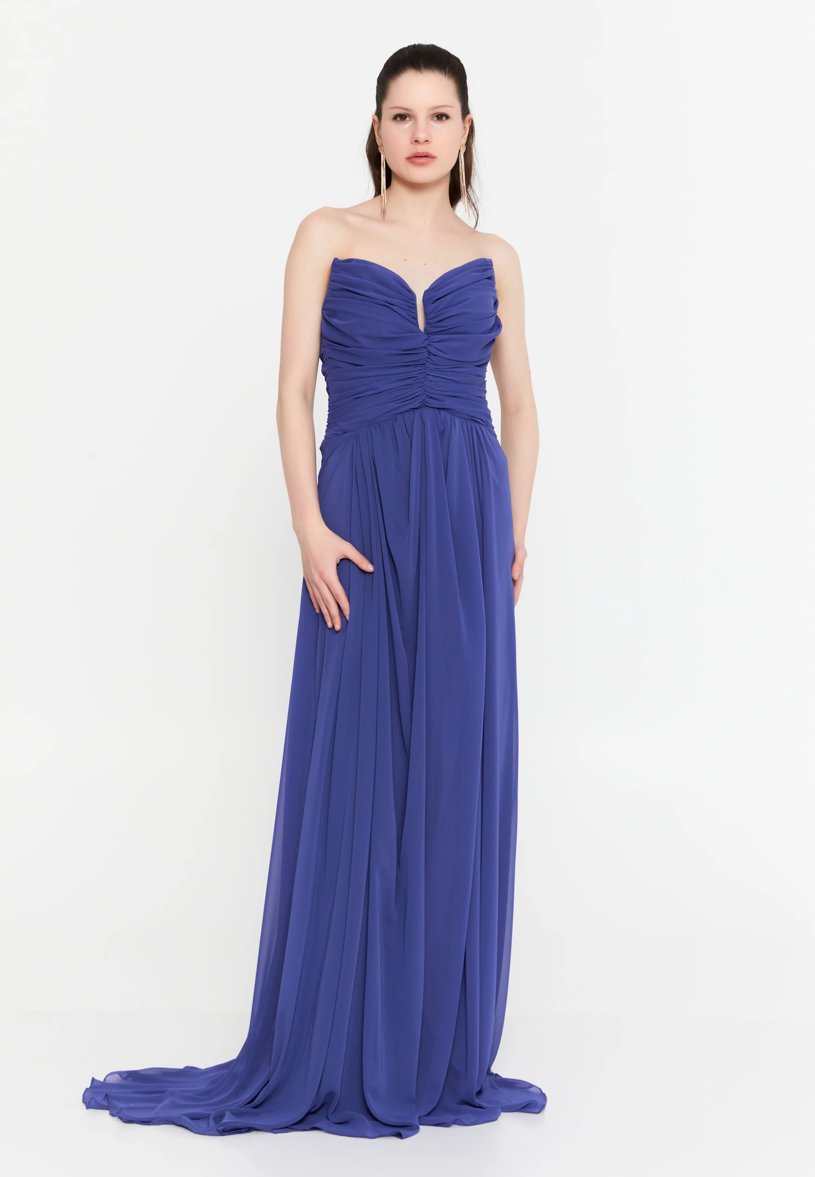Strapless Maxi Chiffon Column Regular Wedding Guest Dress aln1839 - Image 9