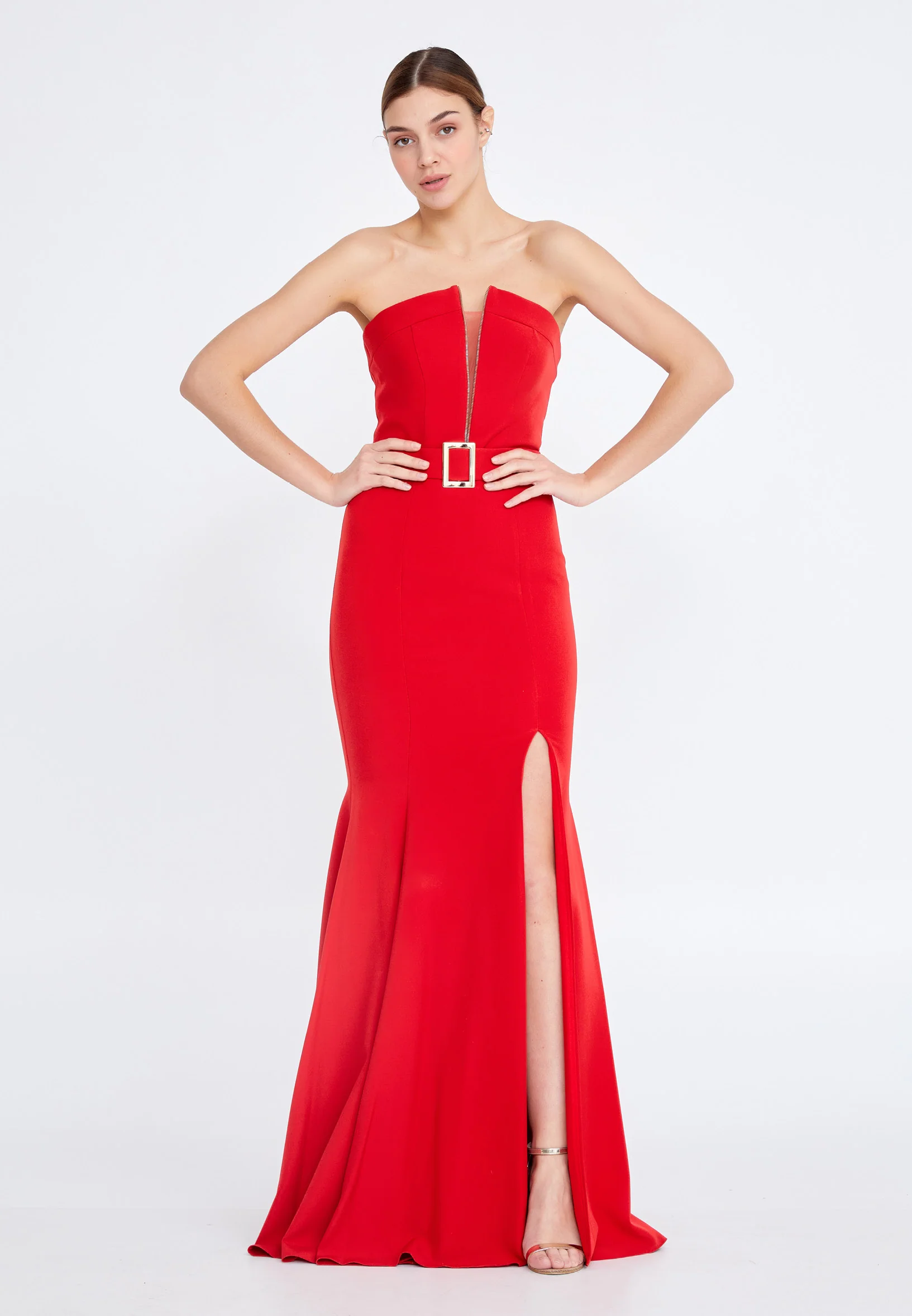Strapless Maxi Crepe Mermaid Regular Evening Dress ses2556 - Image 21