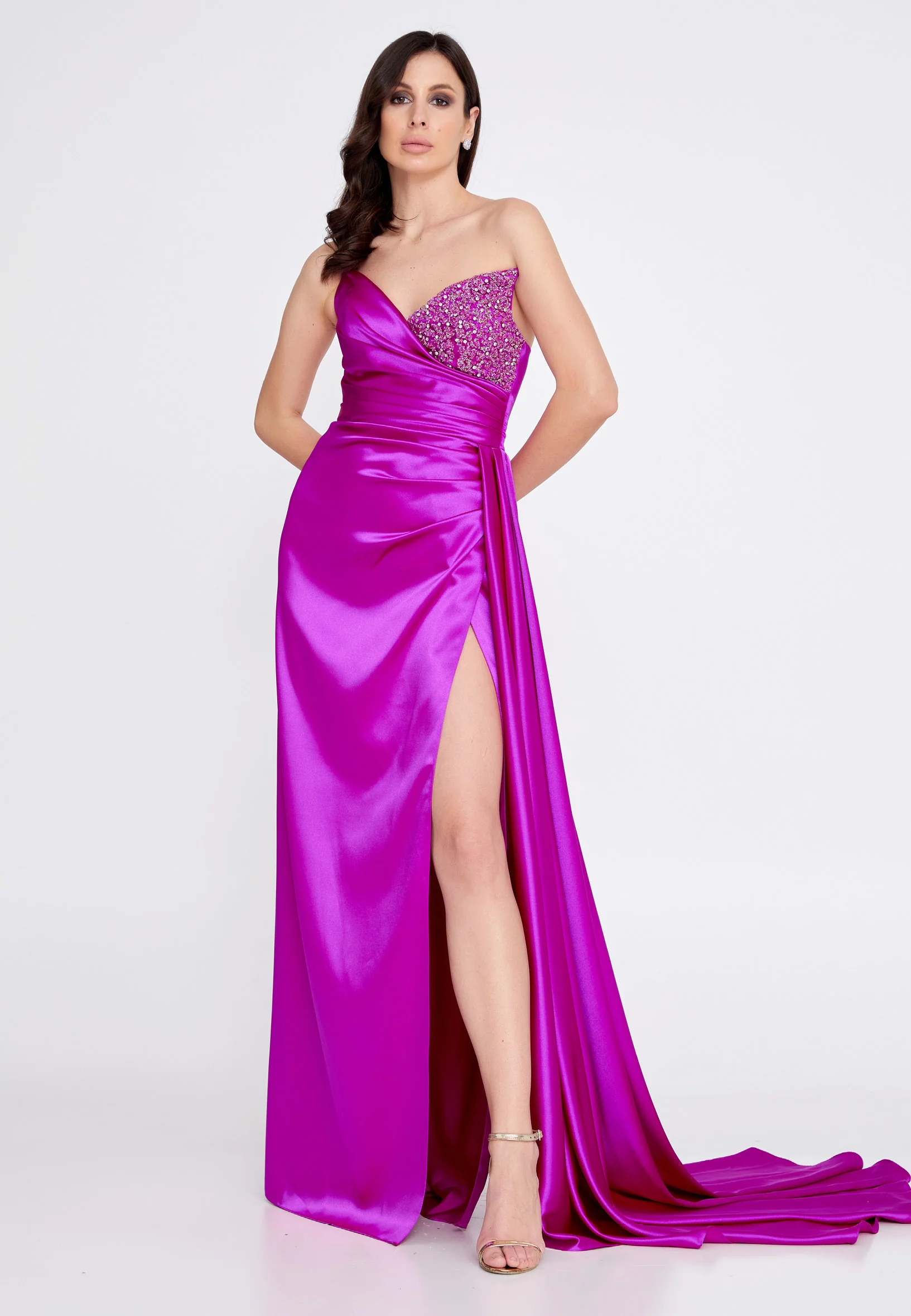 Strapless Maxi Satin Column Regular Wedding Guest Dress aln1502