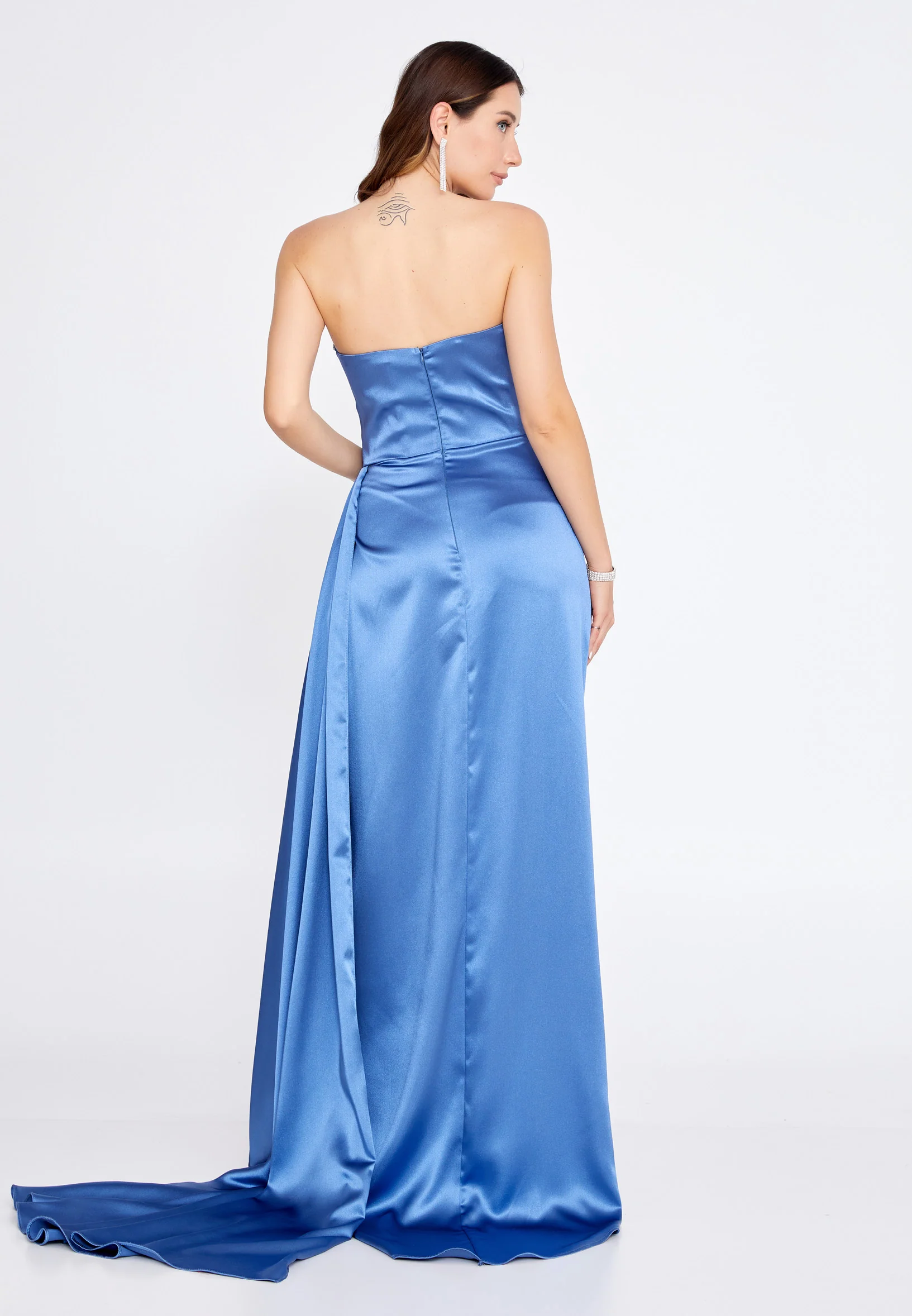 Strapless Maxi Satin Column Regular Wedding Guest Dress aln1502 - Image 10