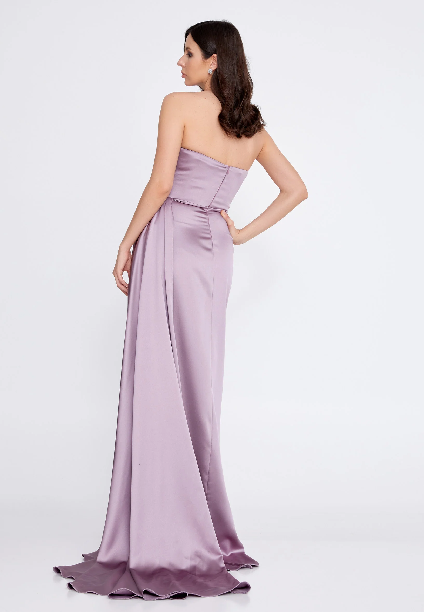 Strapless Maxi Satin Column Regular Wedding Guest Dress aln1502 - Image 14