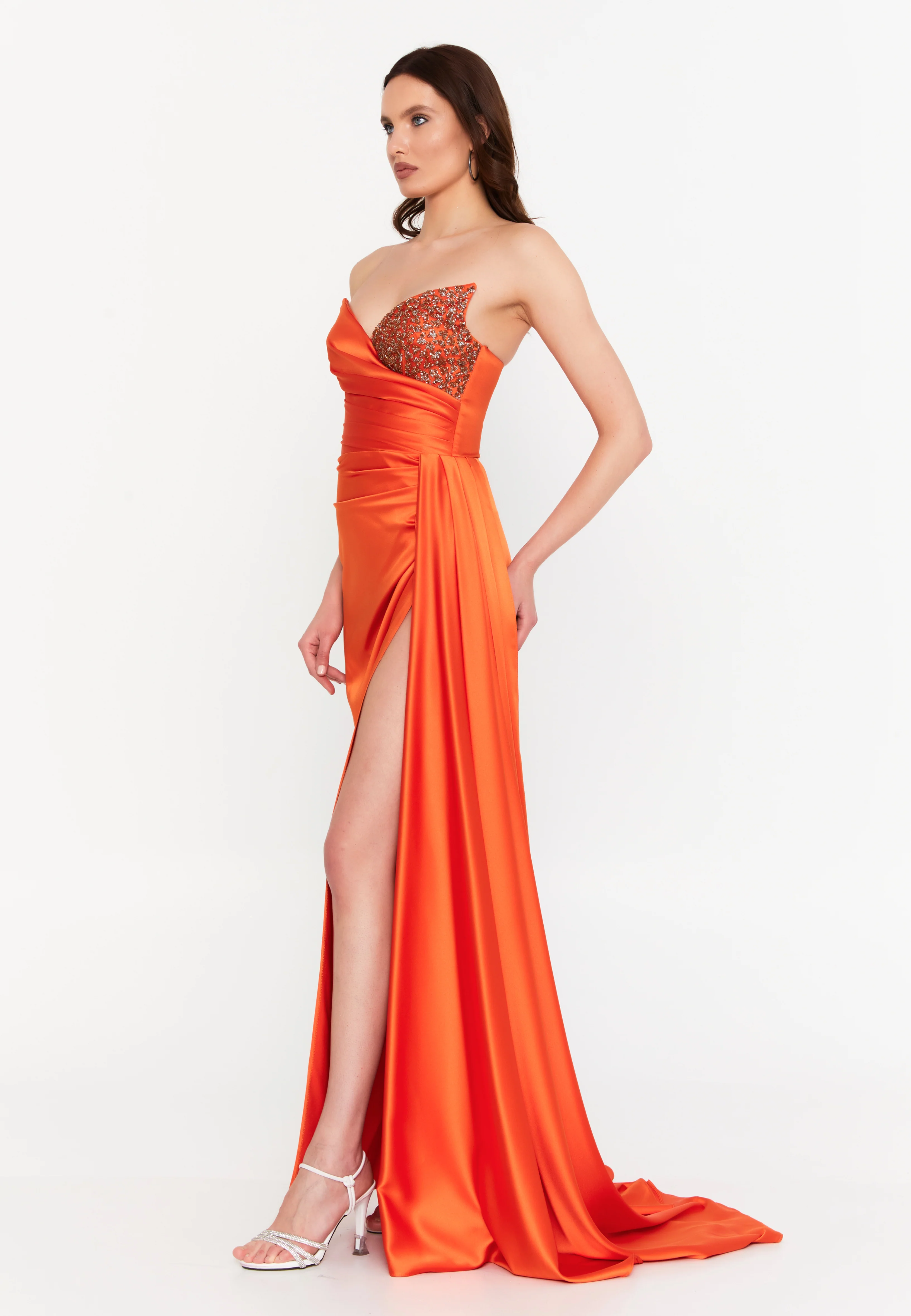 Strapless Maxi Satin Column Regular Wedding Guest Dress aln1502 - Image 19